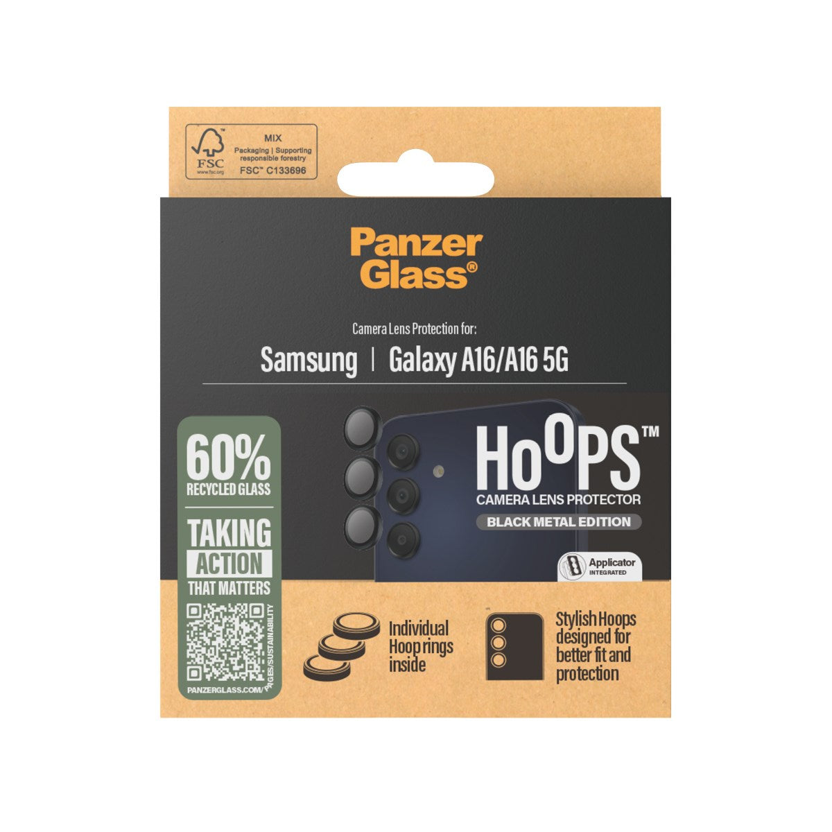 PanzerGlass® Hoops® Kameralinsebeskytter Sort Samsung Galaxy A16 | A16 5G