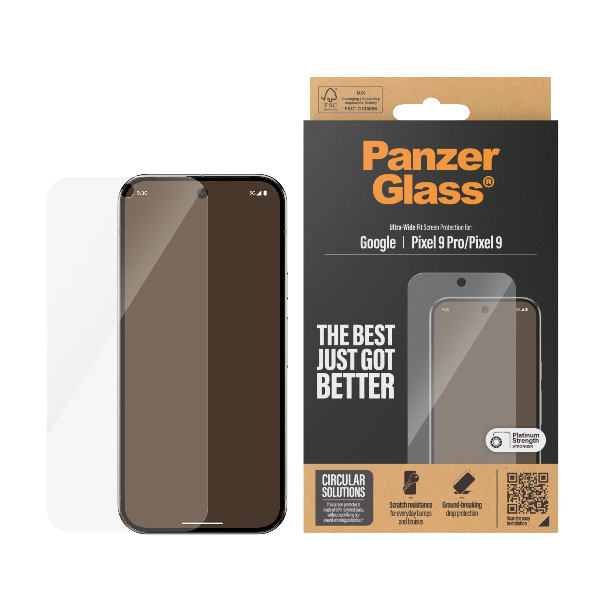 PanzerGlass® Skærmbeskyttelse Google Pixel 9 5G | 9 Pro 5G | Ultra-Wide Fit