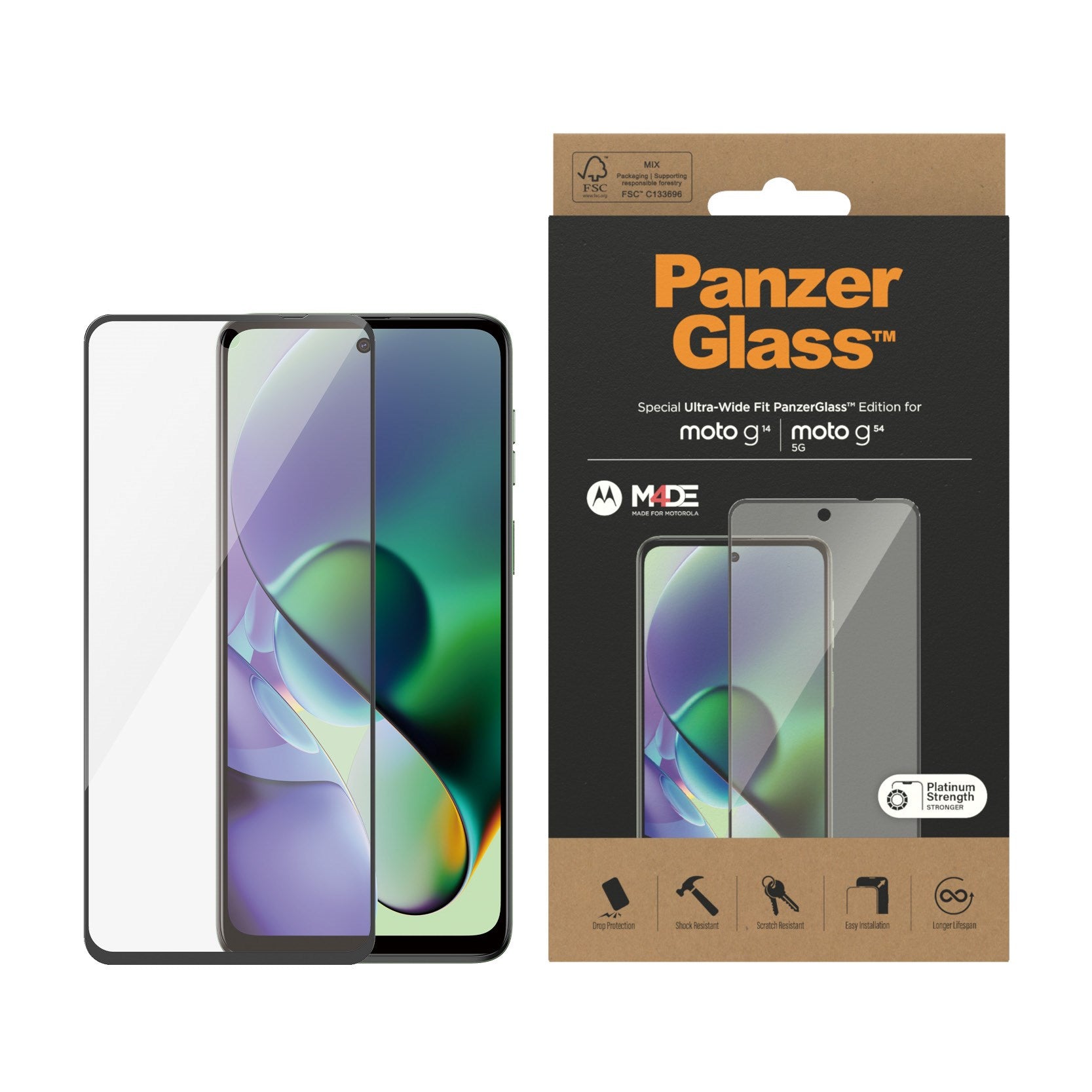 PanzerGlass® Skærmbeskyttelse Motorola G14 | G54 5G | Ultra-Wide Fit