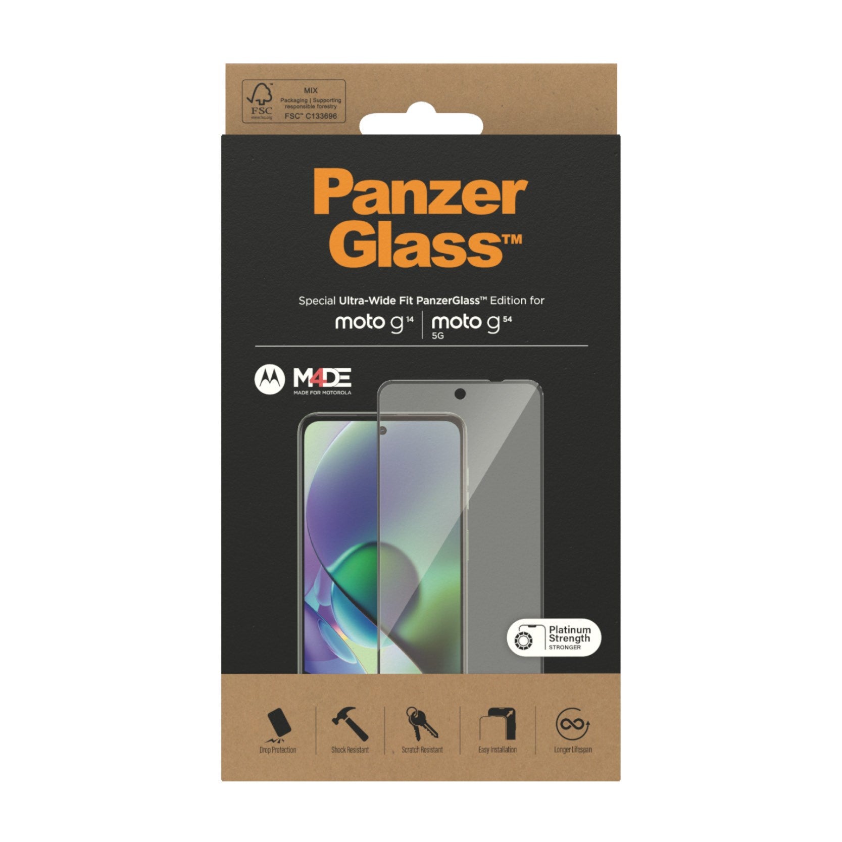 PanzerGlass® Skærmbeskyttelse Motorola G14 | G54 5G | Ultra-Wide Fit