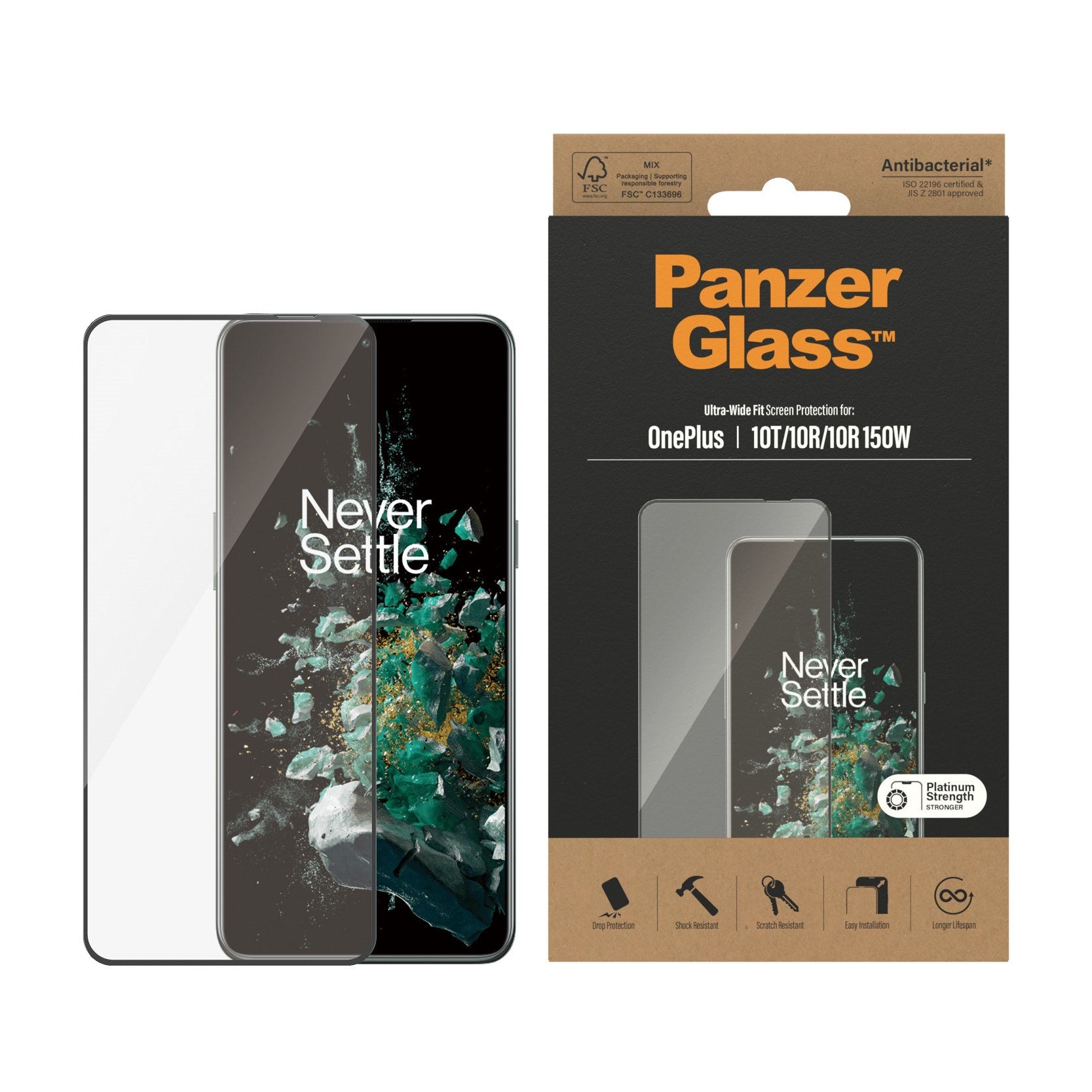 PanzerGlass® Skærmbeskyttelse OnePlus 10T | 10R | 10R | 150W | Ultra-Wide Fit | Sort