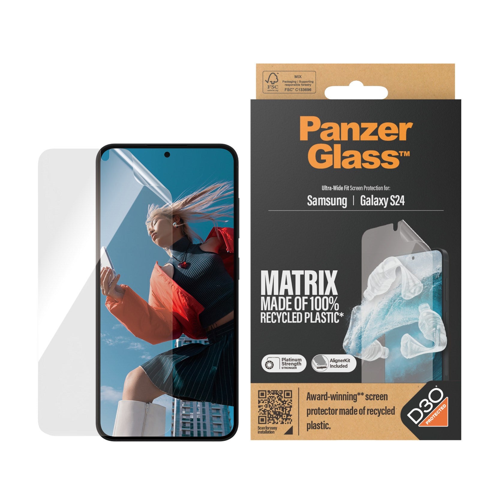 PanzerGlass® ECO MATRIX Screen Protector mit D3O® Samsung Galaxy S24 | Ultra-Wide Fit m. AlignerKit