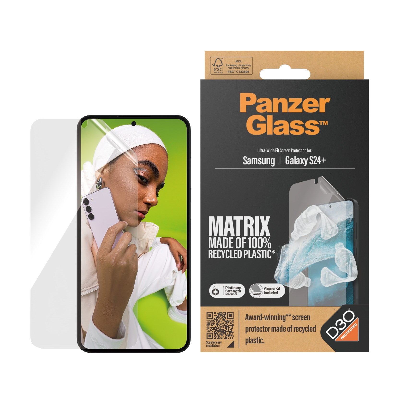 PanzerGlass® ECO MATRIX Skærmbeskyttelse med D3O® Samsung Galaxy S24+ | Ultra-Wide Fit m. AlignerKit