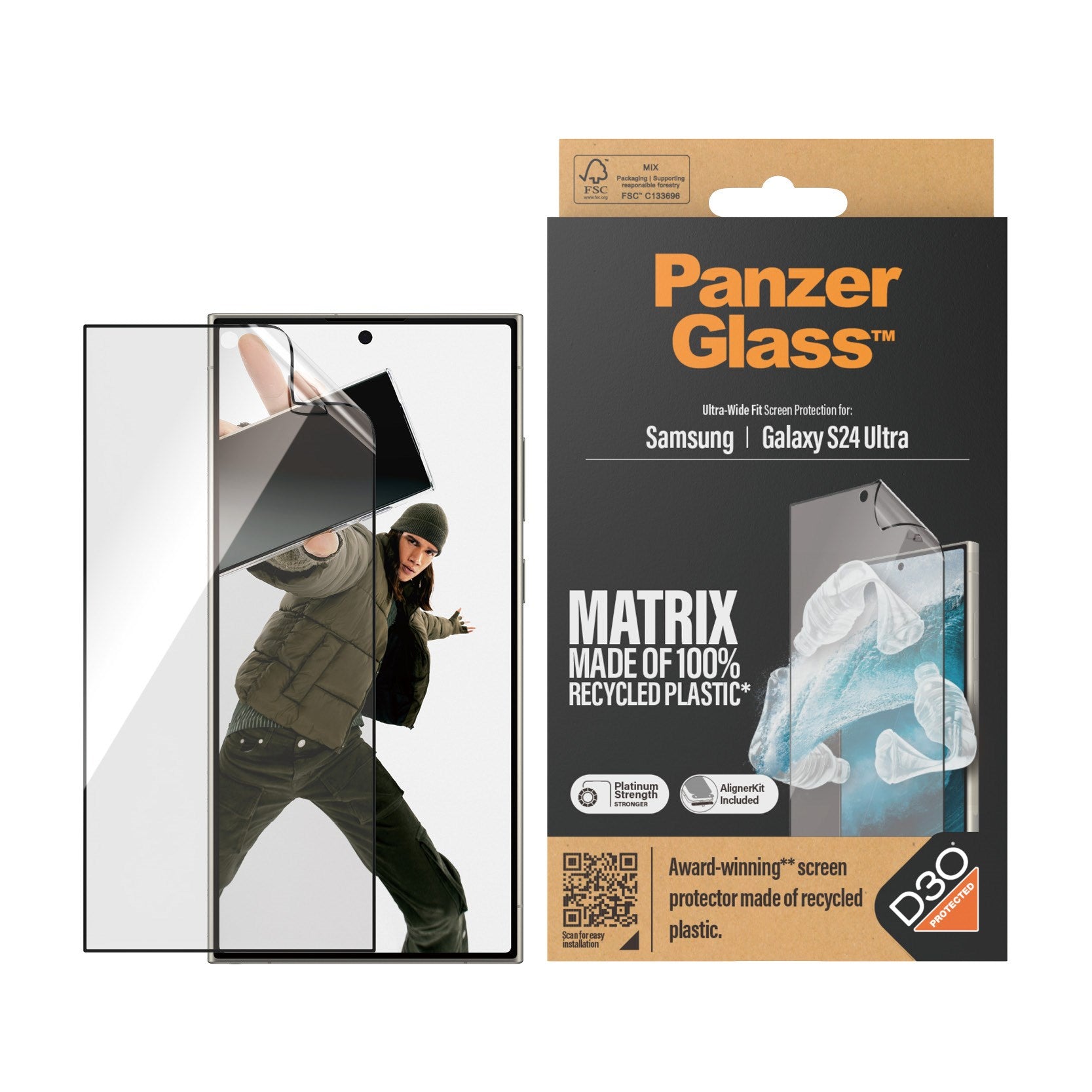 PanzerGlass® ECO MATRIX Screen Protector med D3O® Samsung Galaxy S24 Ultra | Ultra-Wide Fit m. AlignerKit