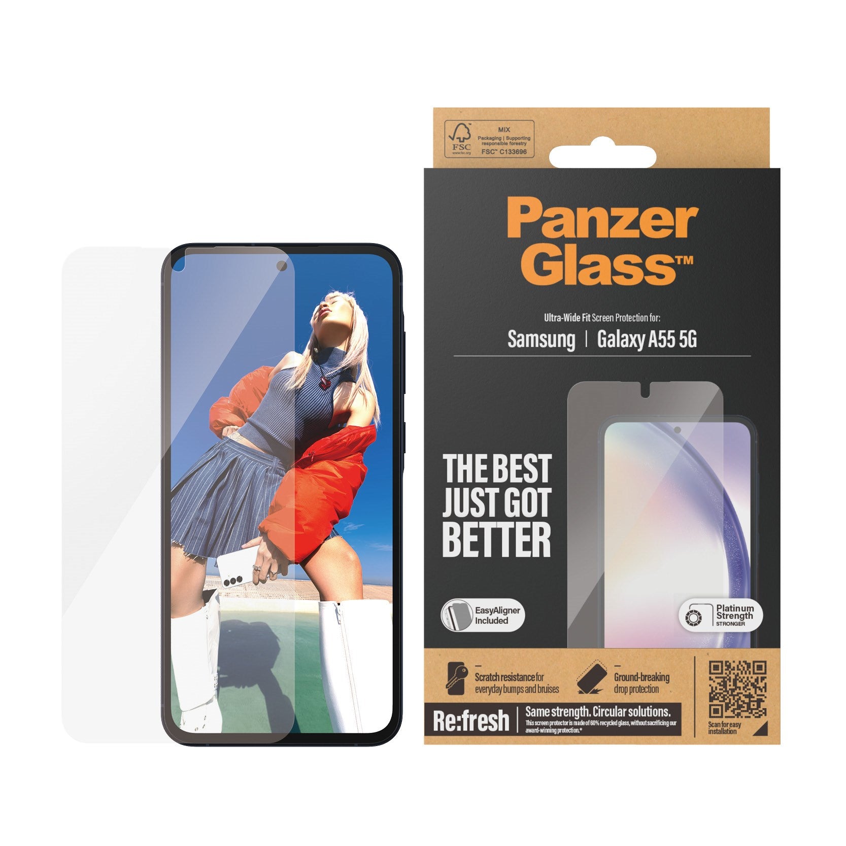PanzerGlass® Skærmbeskyttelse Samsung Galaxy A55 5G | Ultra-Wide Fit m. EasyAligner