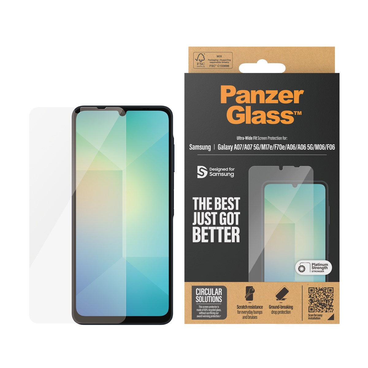 PanzerGlass® Skærmbeskyttelse Samsung Galaxy A07 5G | M06 5G | F70e 5G | A07 | A06 | A06 5G | M06 5G | F06 5G | M17e 5G | Ultra-Wide Fit
