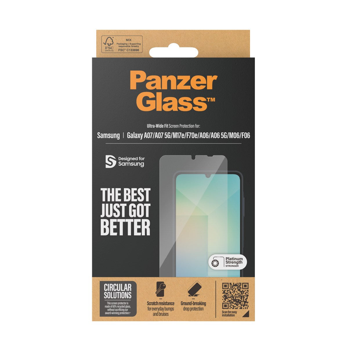 PanzerGlass® Skærmbeskyttelse Samsung Galaxy A07 5G | M06 5G | F70e 5G | A07 | A06 | A06 5G | M06 5G | F06 5G | M17e 5G | Ultra-Wide Fit