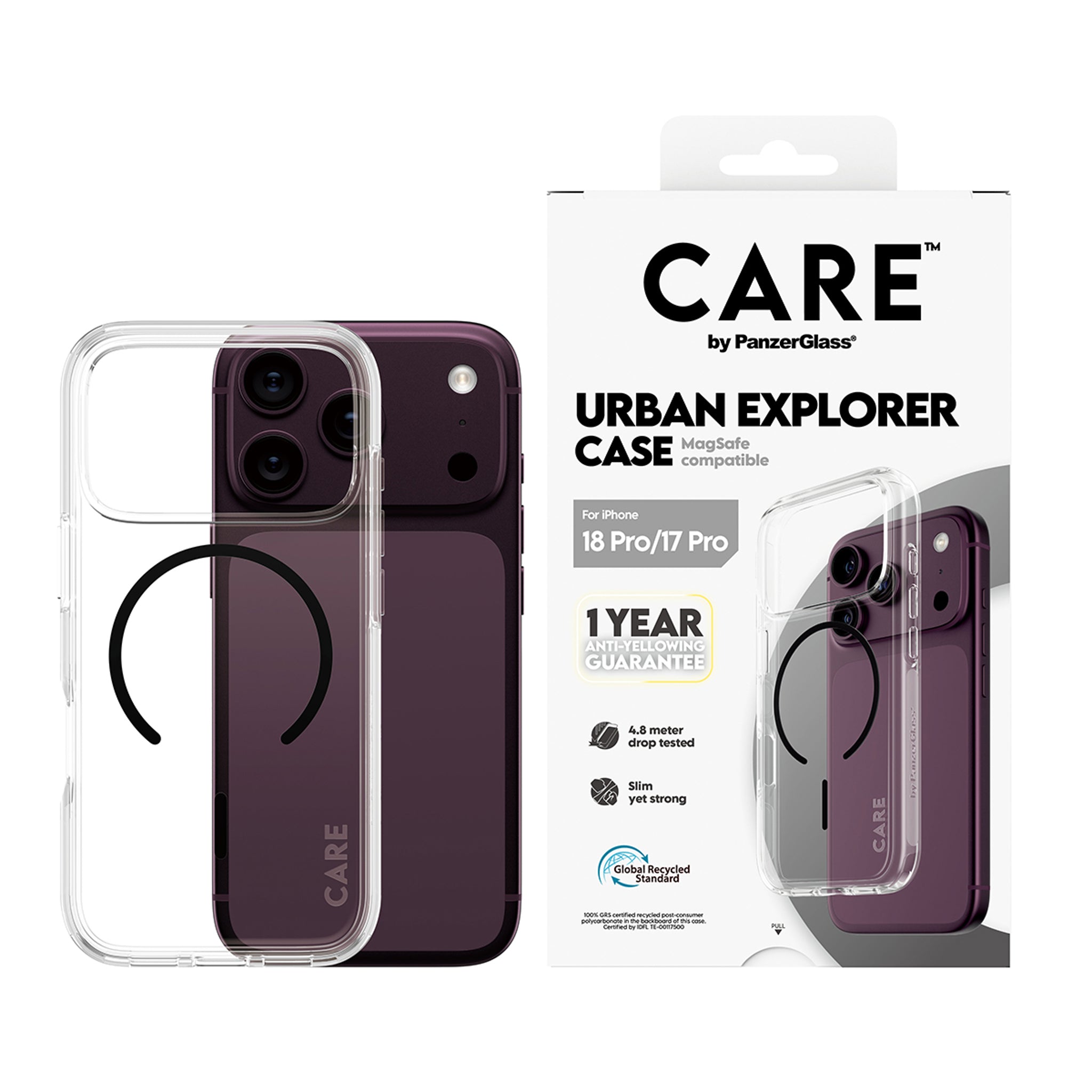 CARE™ by PanzerGlass® Urban Explorer Case Transparent m. Sort MagSafe iPhone 18 Pro | 17 Pro