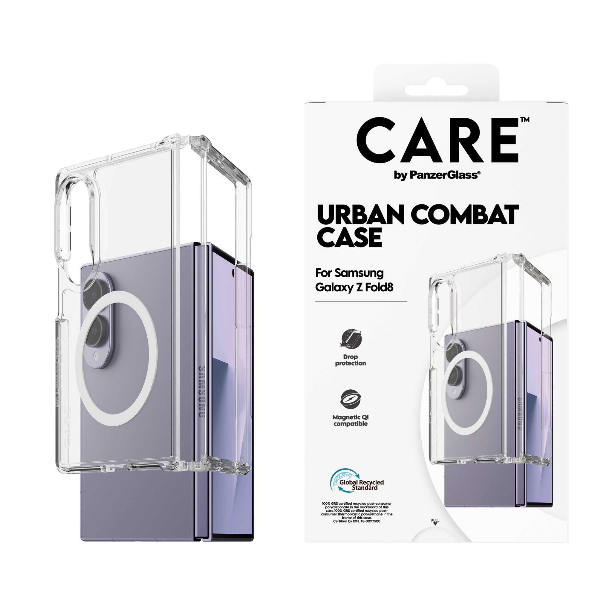 CARE™ by PanzerGlass® Urban Combat Case Transparent m. Hvid Qi Samsung new Fold7