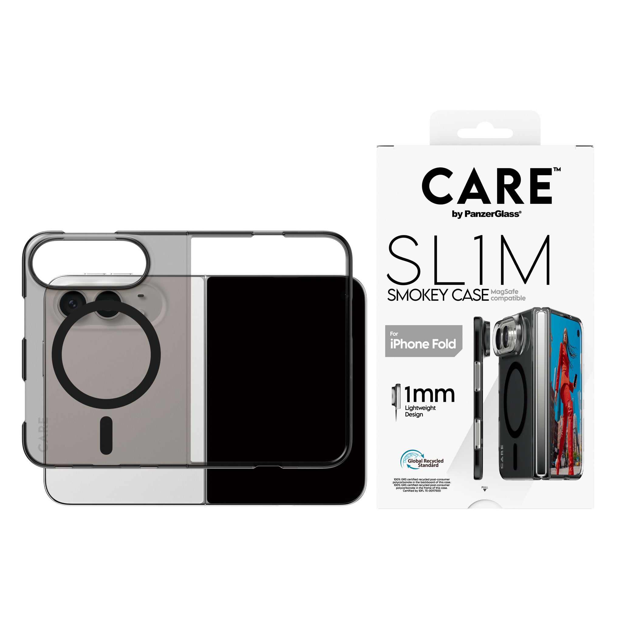 CARE™ by PanzerGlass® SL1M Case Smokey m. Sort MagSafe iPhone 2026 Fold