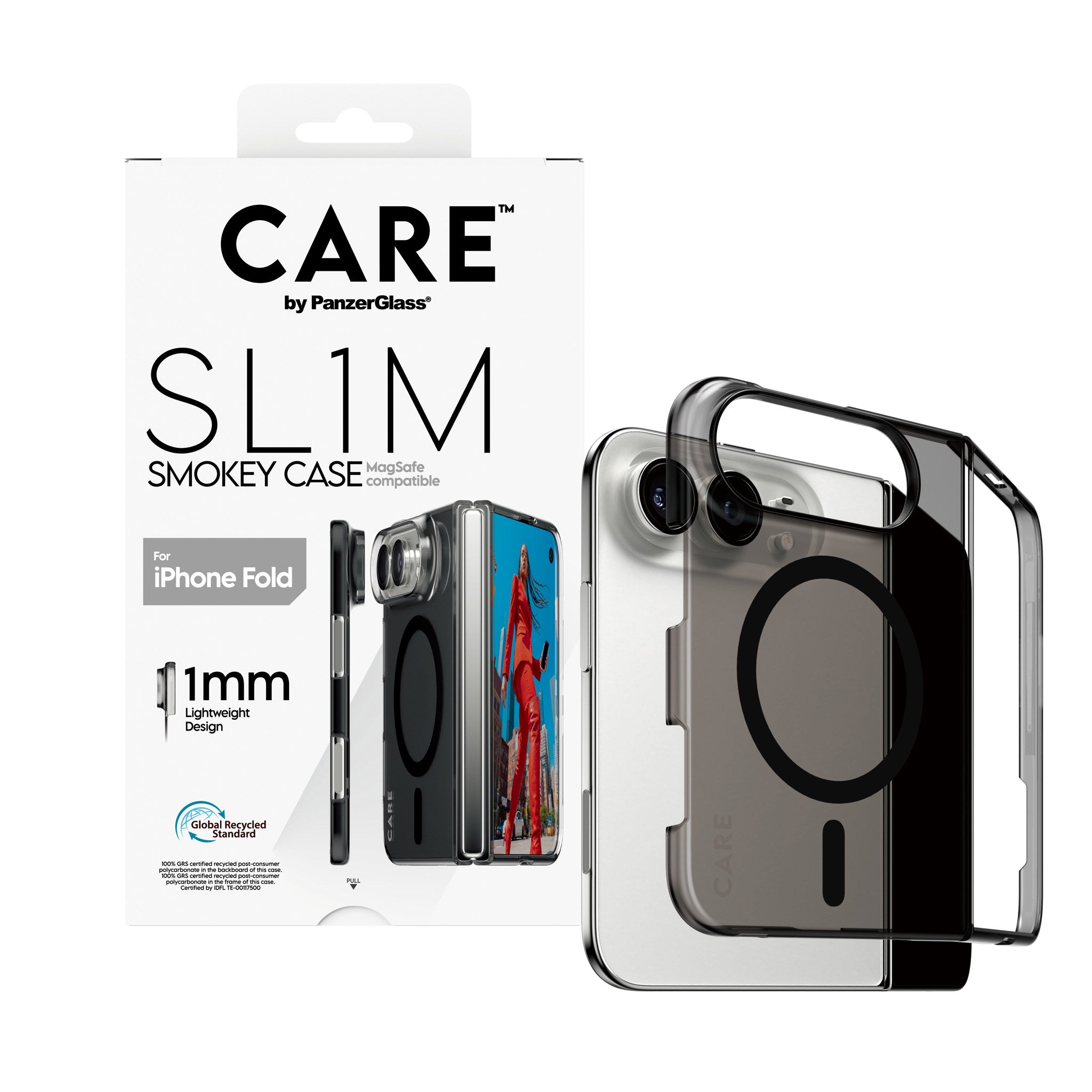 CARE™ by PanzerGlass® SL1M Case Smokey m. Sort MagSafe iPhone 2026 Fold
