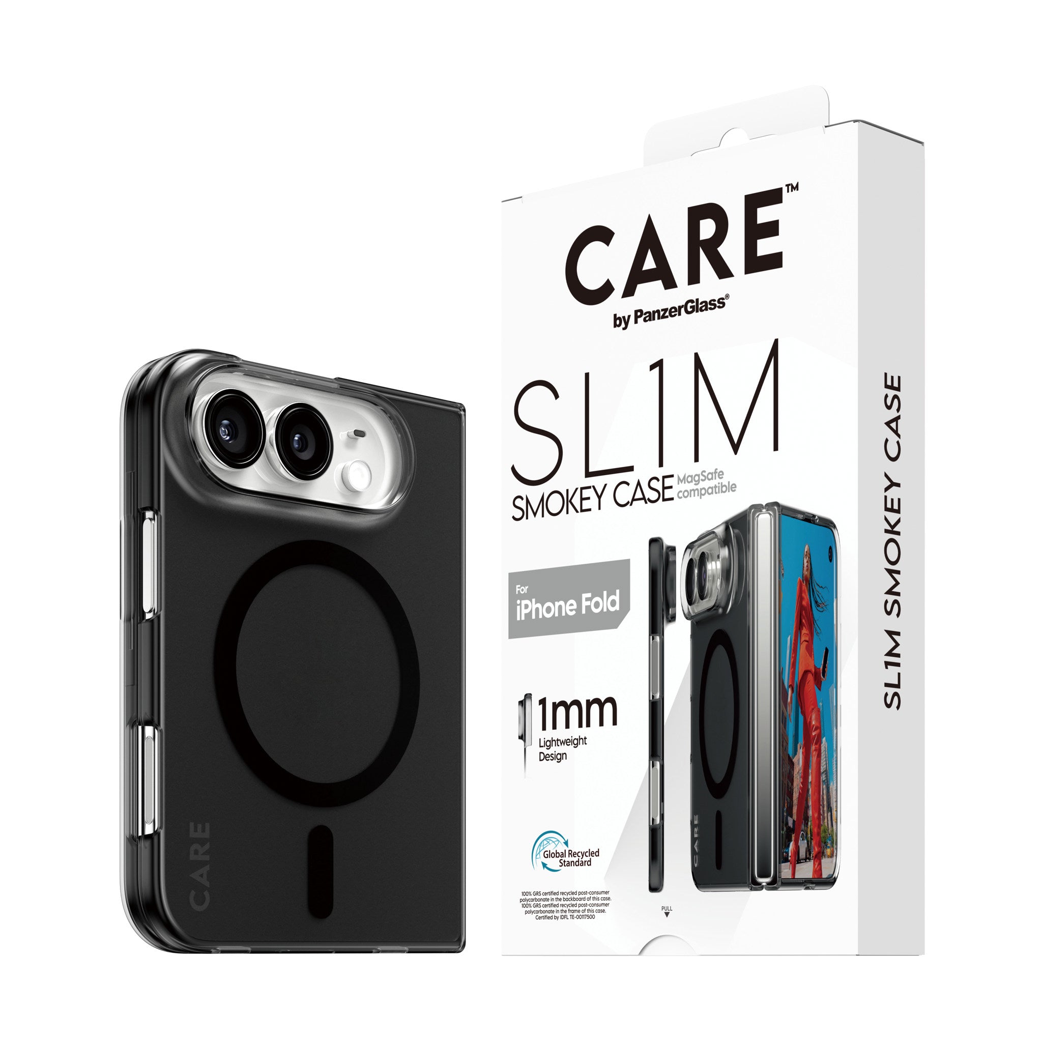 CARE™ by PanzerGlass® SL1M Case Smokey m. Sort MagSafe iPhone 2026 Fold