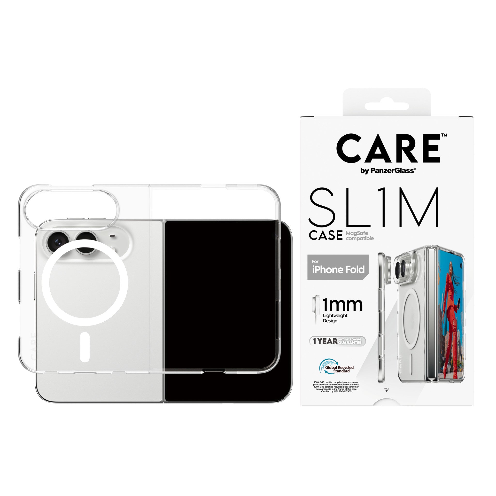 CARE™ by PanzerGlass® SL1M Case Transparent m. Hvid MagSafe iPhone 2026 Fold
