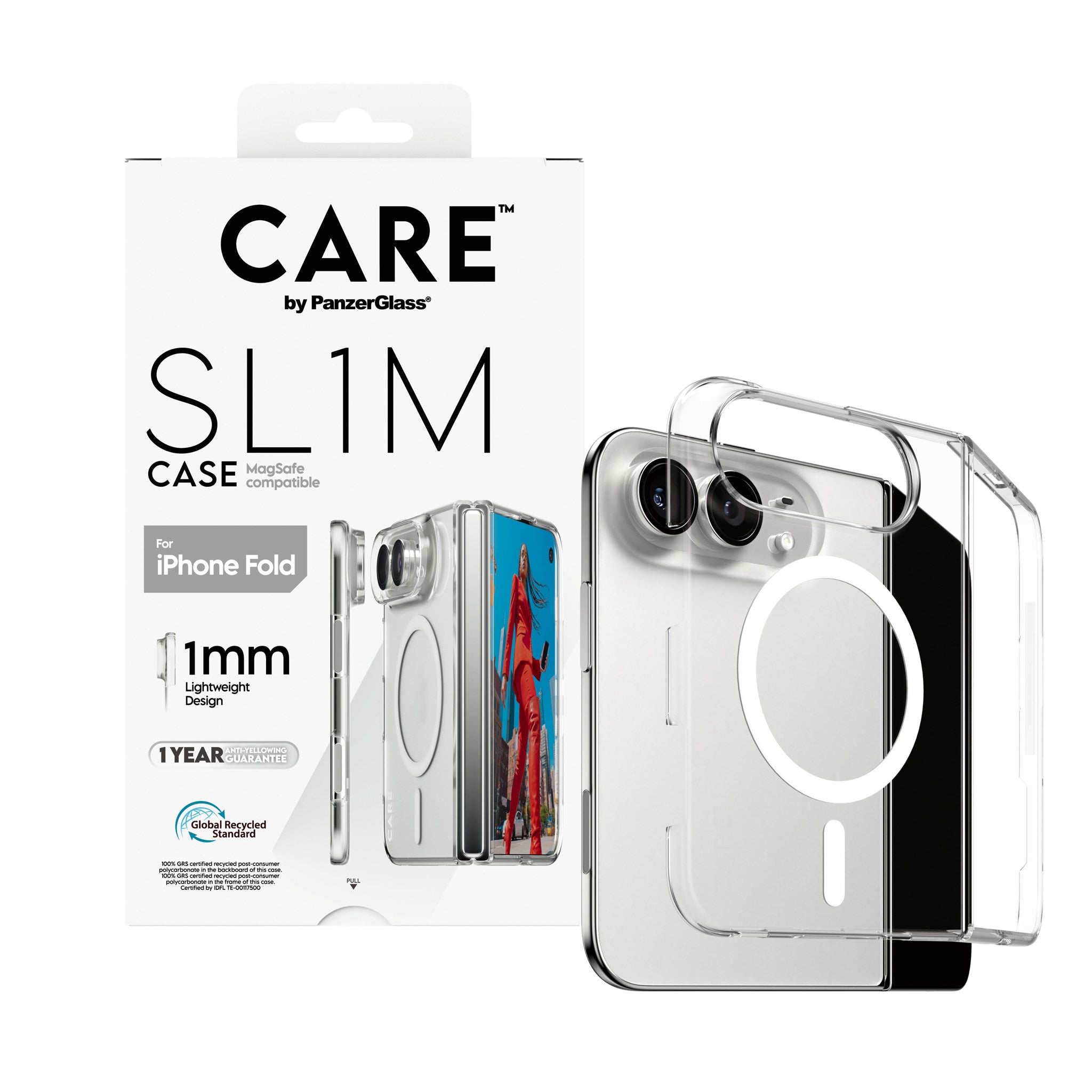 CARE™ by PanzerGlass® SL1M Case Transparent m. Hvid MagSafe iPhone 2026 Fold