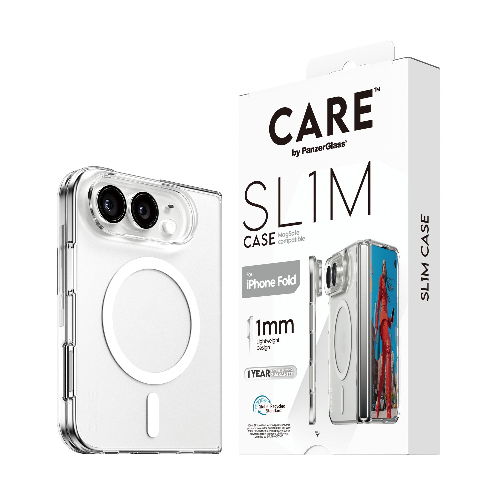 CARE™ by PanzerGlass® SL1M Case Transparent m. Hvid MagSafe iPhone 2026 Fold
