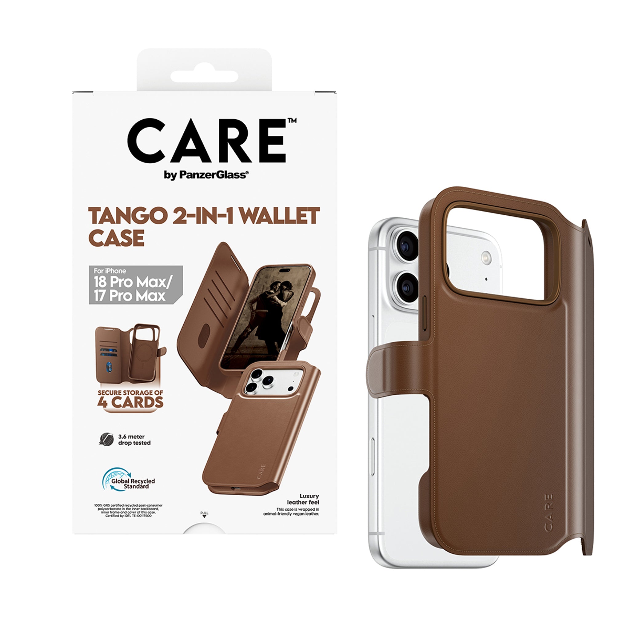 CARE™ by PanzerGlass® Tango 2-i-1 Wallet Case Brun m. MagSafe iPhone 18 Pro Max | 17 Pro Max