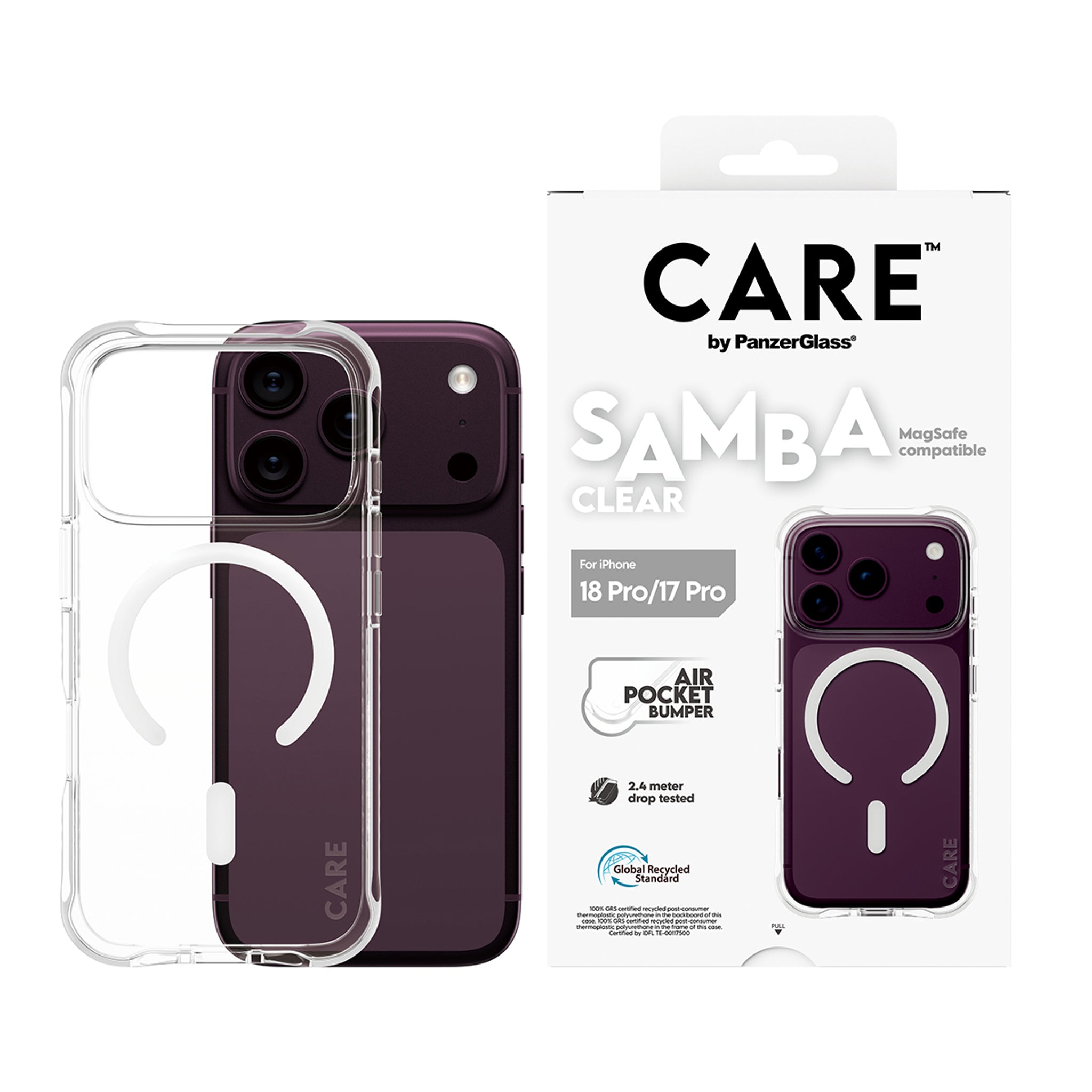 CARE™ by PanzerGlass® Samba Case Transparent m. Hvid MagSafe iPhone 18 Pro | 17 Pro