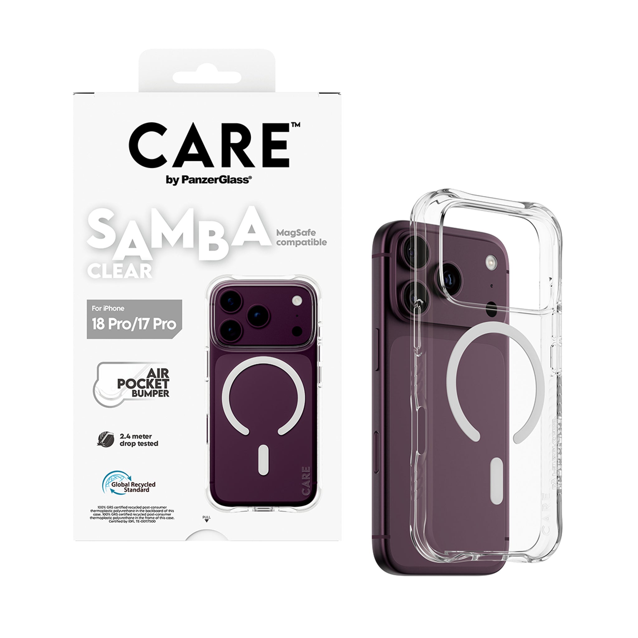 CARE™ by PanzerGlass® Samba Case Transparent m. Hvid MagSafe iPhone 18 Pro | 17 Pro