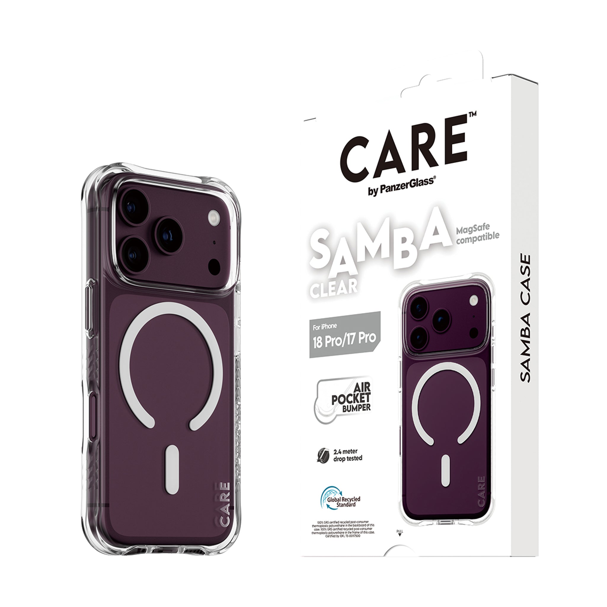 CARE™ by PanzerGlass® Samba Case Transparent m. Hvid MagSafe iPhone 18 Pro | 17 Pro