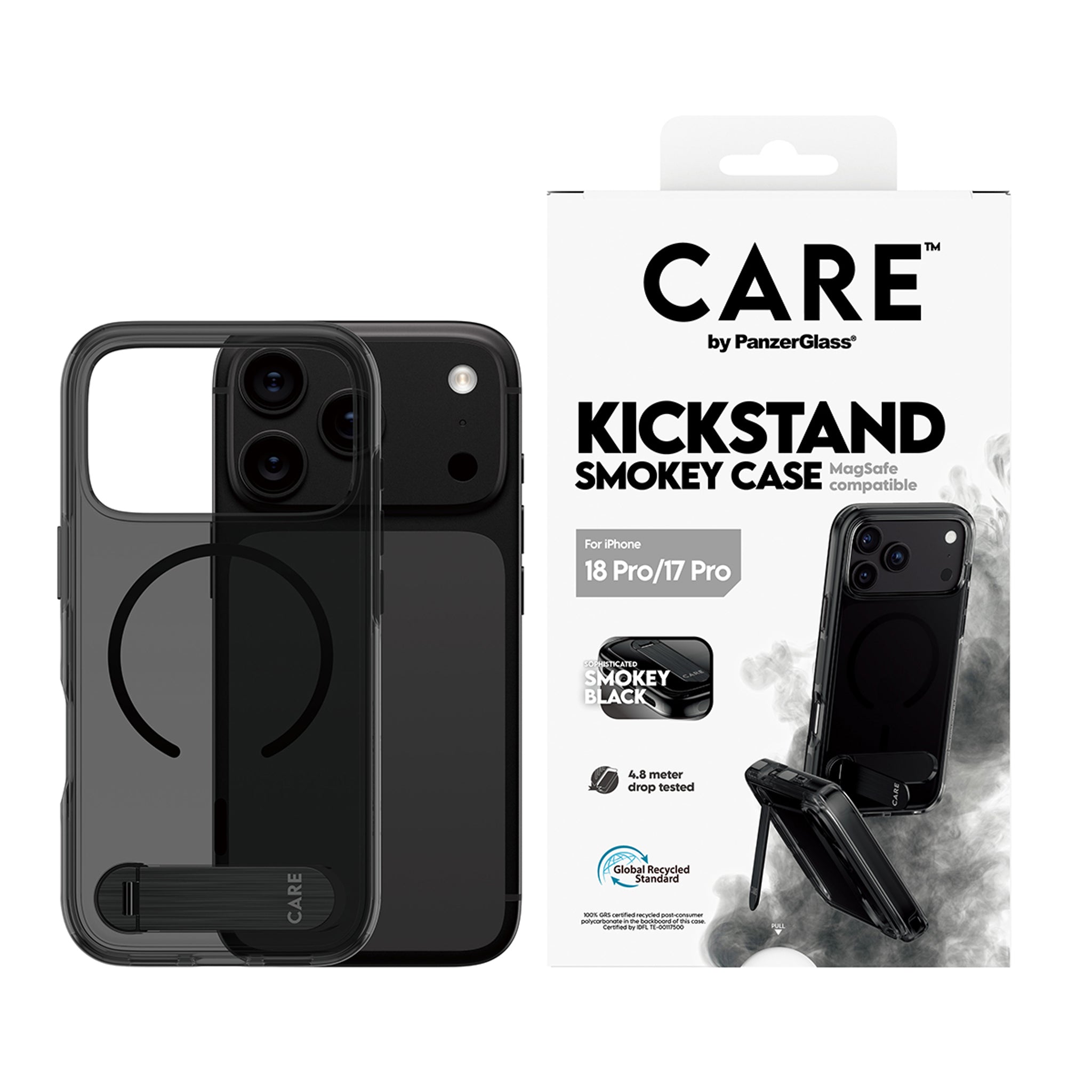 CARE™ by PanzerGlass® Kickstand Case Smokey Case m. Sort MagSafe iPhone 18 Pro | 17 Pro