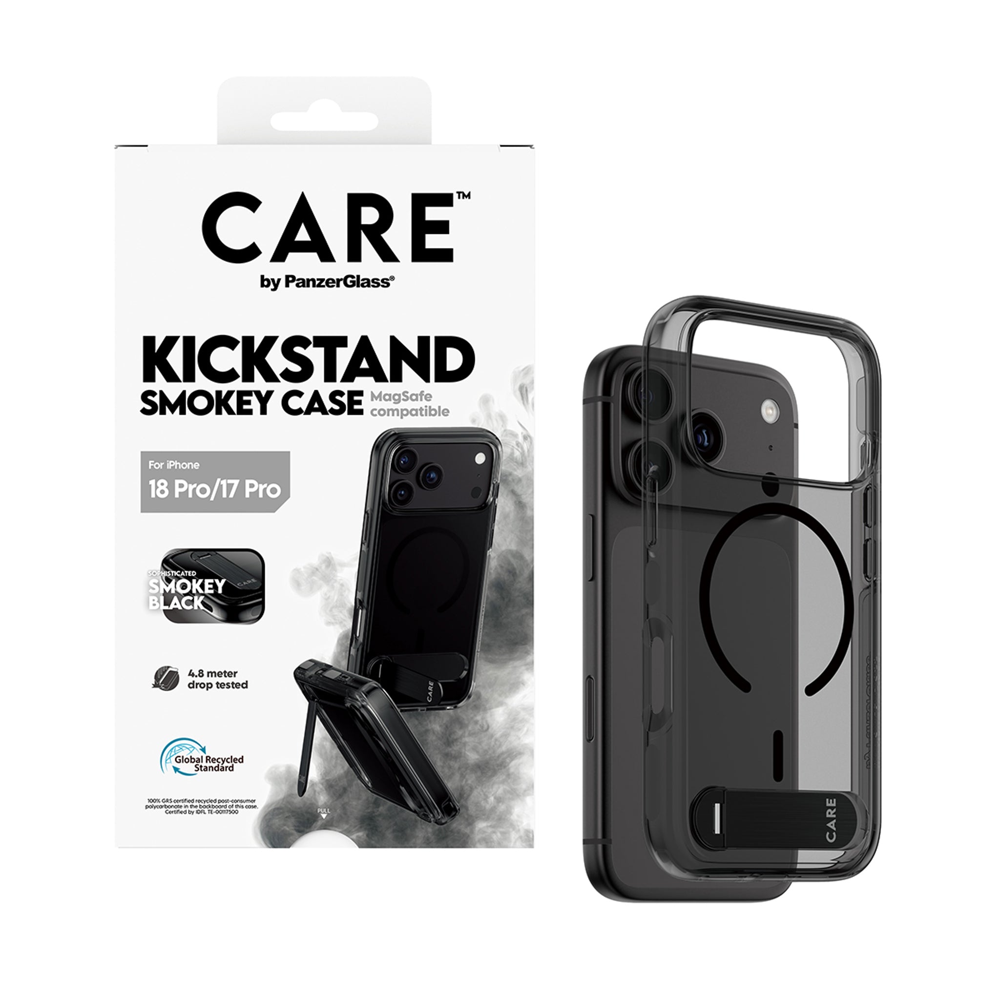 CARE™ by PanzerGlass® Kickstand Case Smokey Case m. Sort MagSafe iPhone 18 Pro | 17 Pro