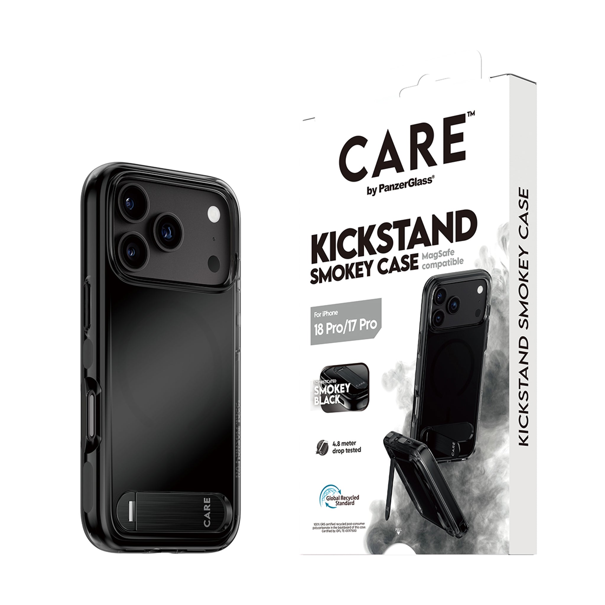 CARE™ by PanzerGlass® Kickstand Case Smokey Case m. Sort MagSafe iPhone 18 Pro | 17 Pro