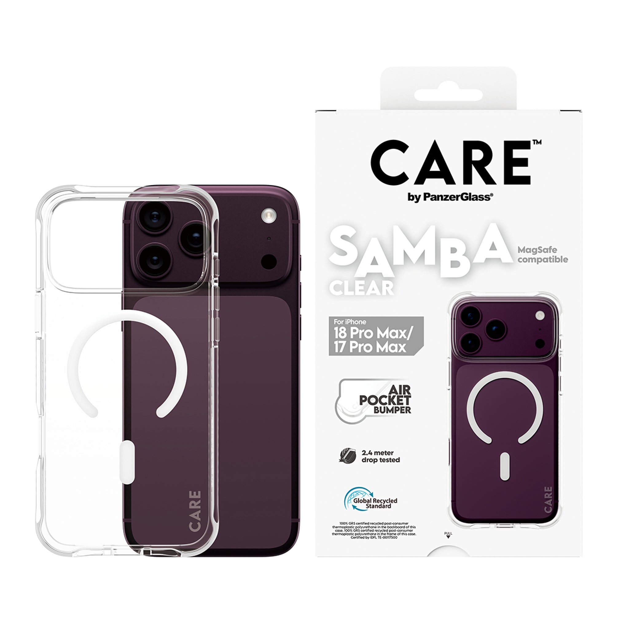 CARE™ by PanzerGlass® Samba Case Transparent m. Hvid MagSafe iPhone 18 Pro Max | 17 Pro Max