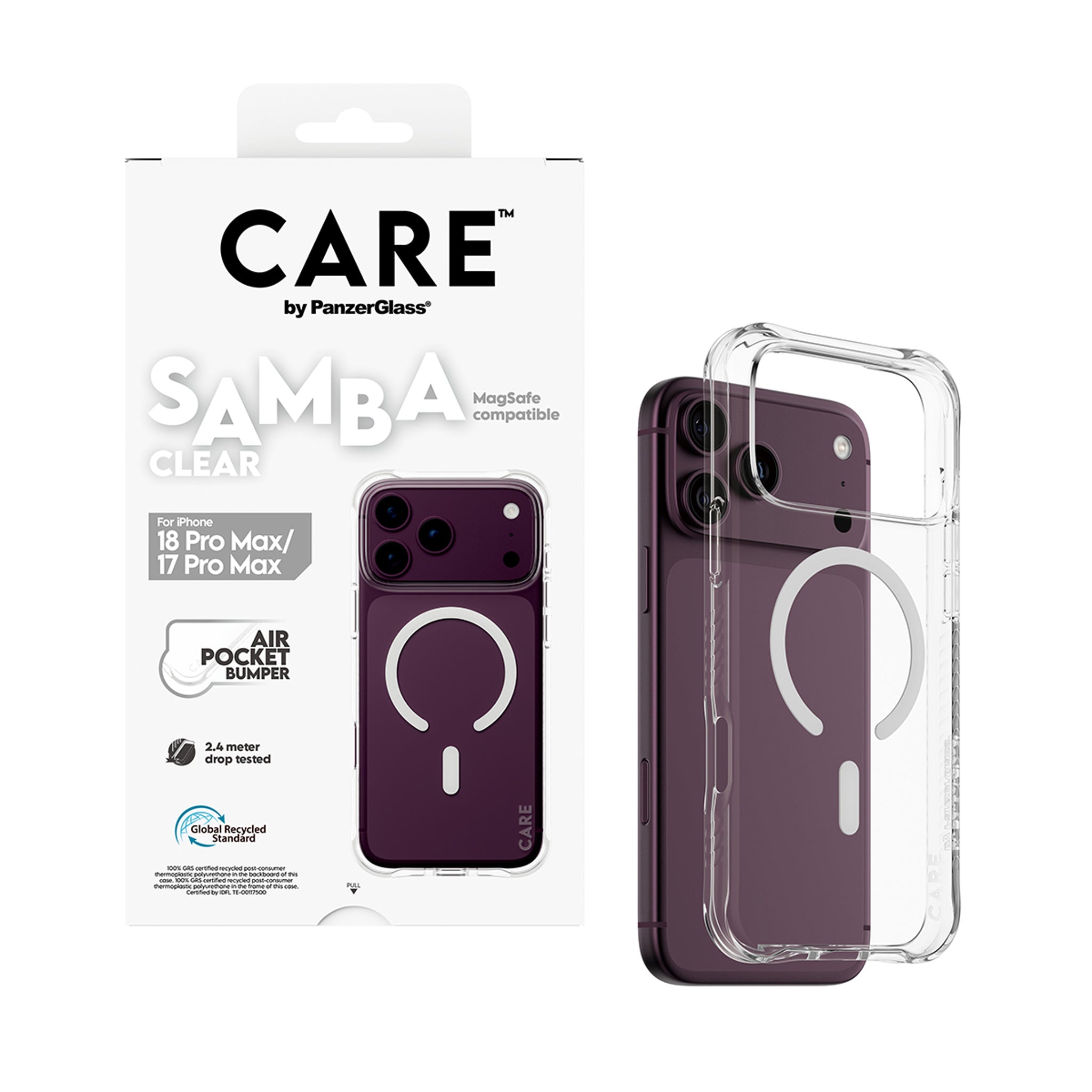 CARE™ by PanzerGlass® Samba Case Transparent m. Hvid MagSafe iPhone 18 Pro Max | 17 Pro Max