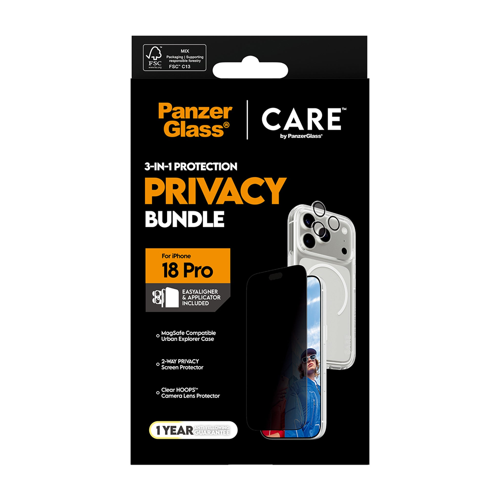 PanzerGlass® | CARE™ by PanzerGlass® Privacy Flagship 3-in-1 Pakke iPhone 18 Pro