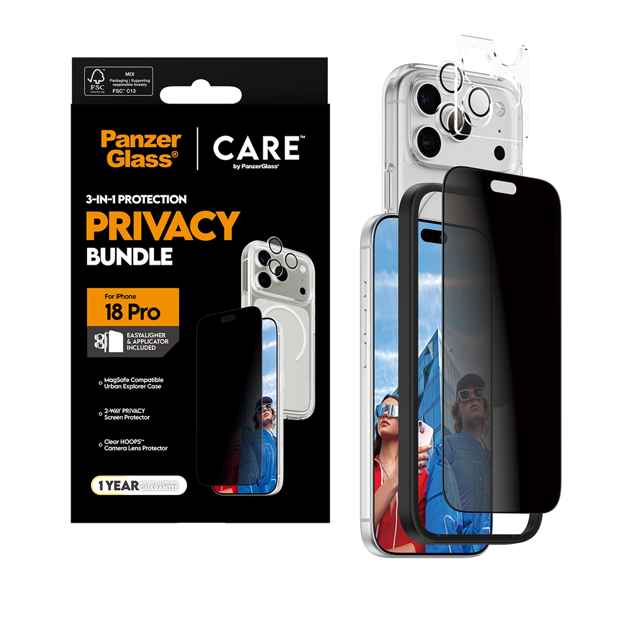 PanzerGlass® | CARE™ by PanzerGlass® Privacy Flagship 3-in-1 Pakke iPhone 18 Pro