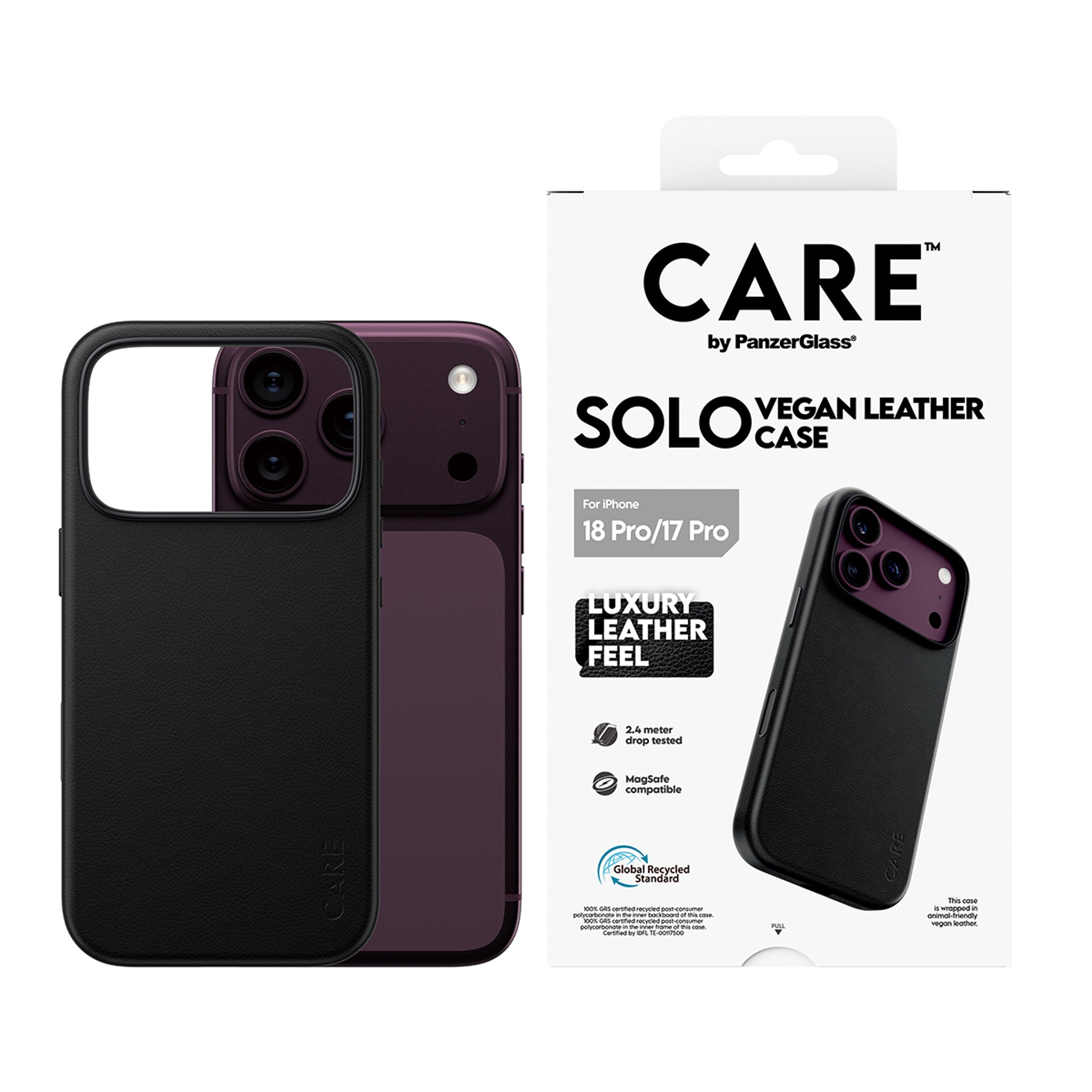 CARE™ by PanzerGlass® Solo Vegan Leather Case Sort m. MagSafe iPhone 18 Pro | 17 Pro