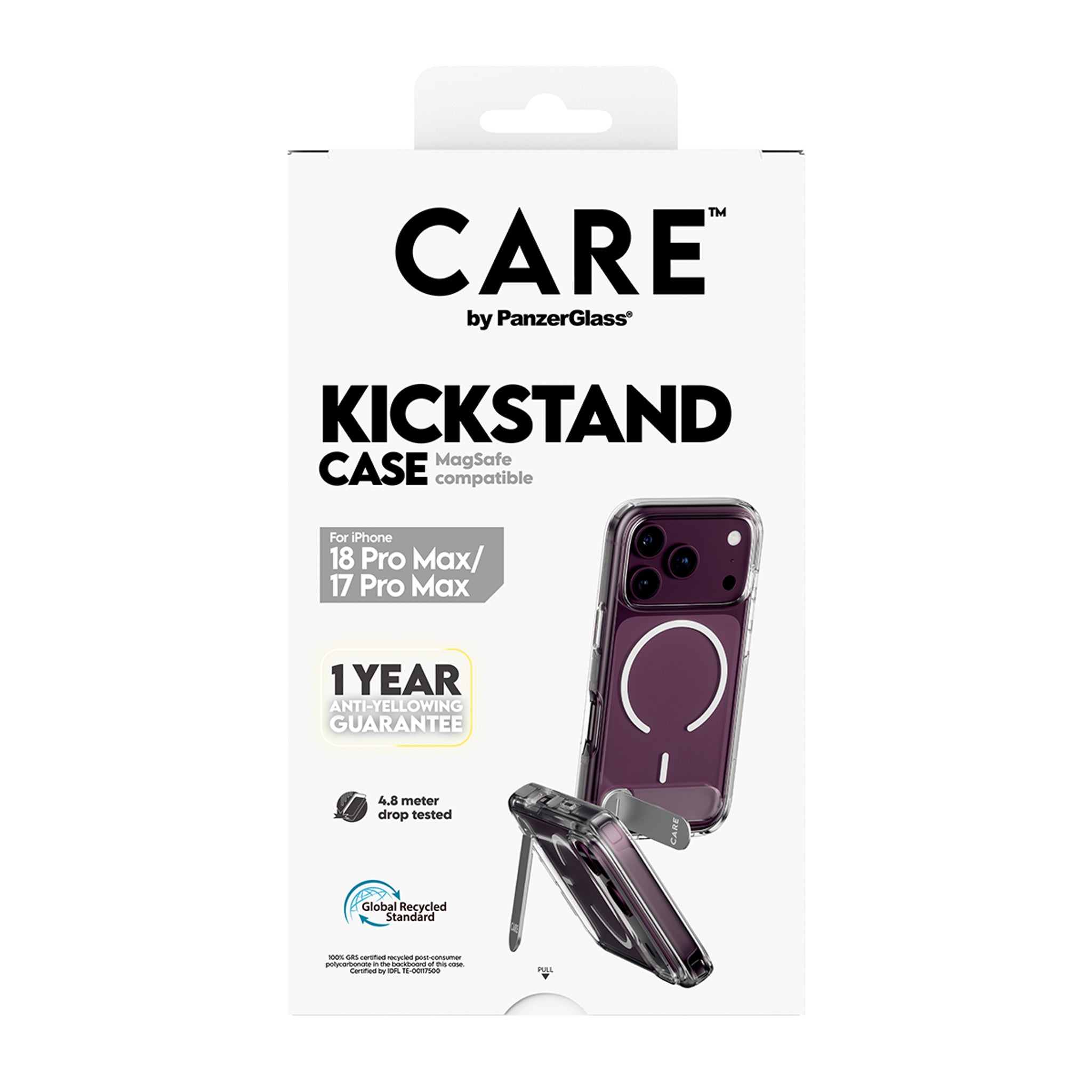 CARE™ by PanzerGlass® Kickstand Case Transparent m. Hvid MagSafe iPhone 18 Pro Max | 17 Pro Max
