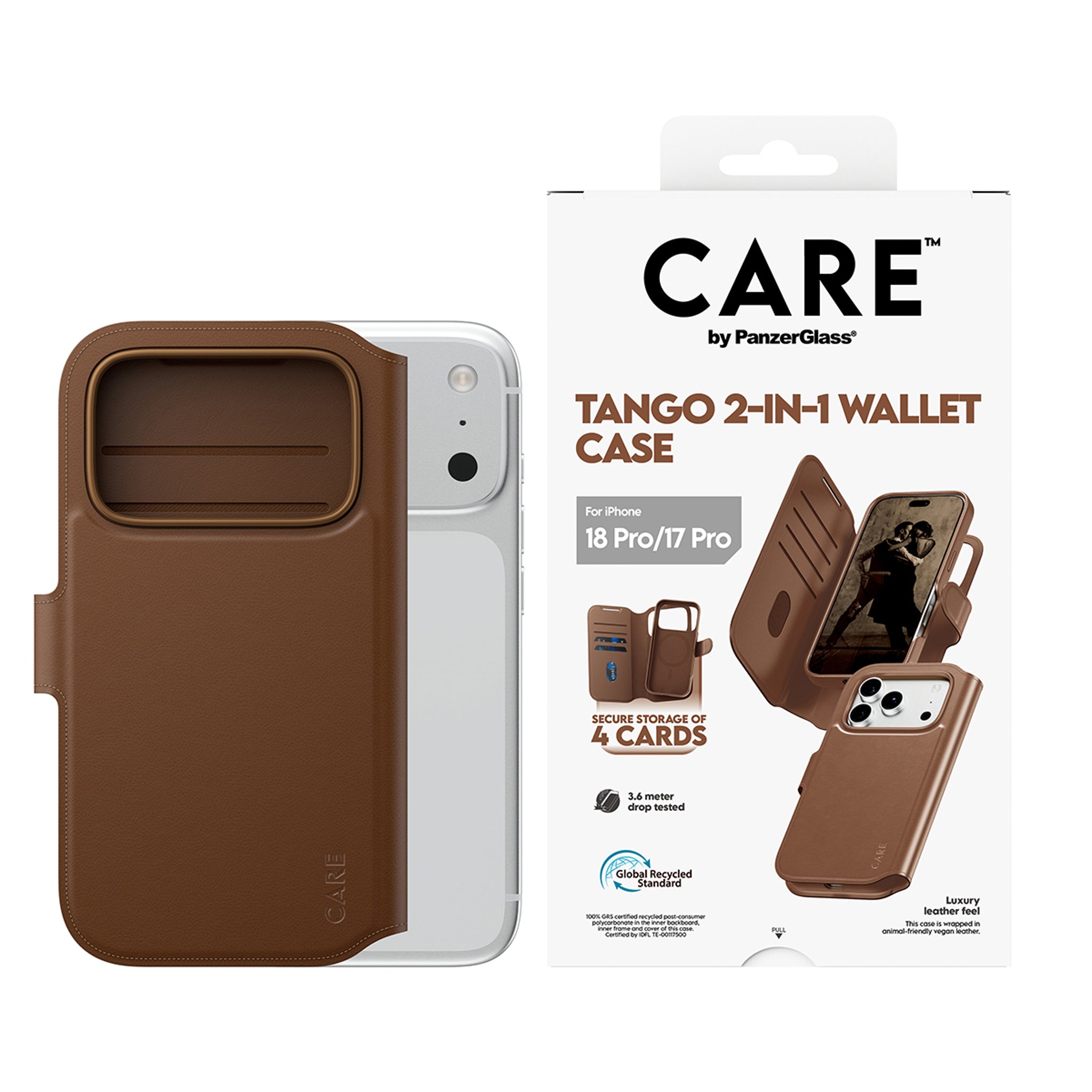 CARE™ by PanzerGlass® Tango 2-i-1 Wallet Case Brun m. MagSafe iPhone 18 Pro | 17 Pro