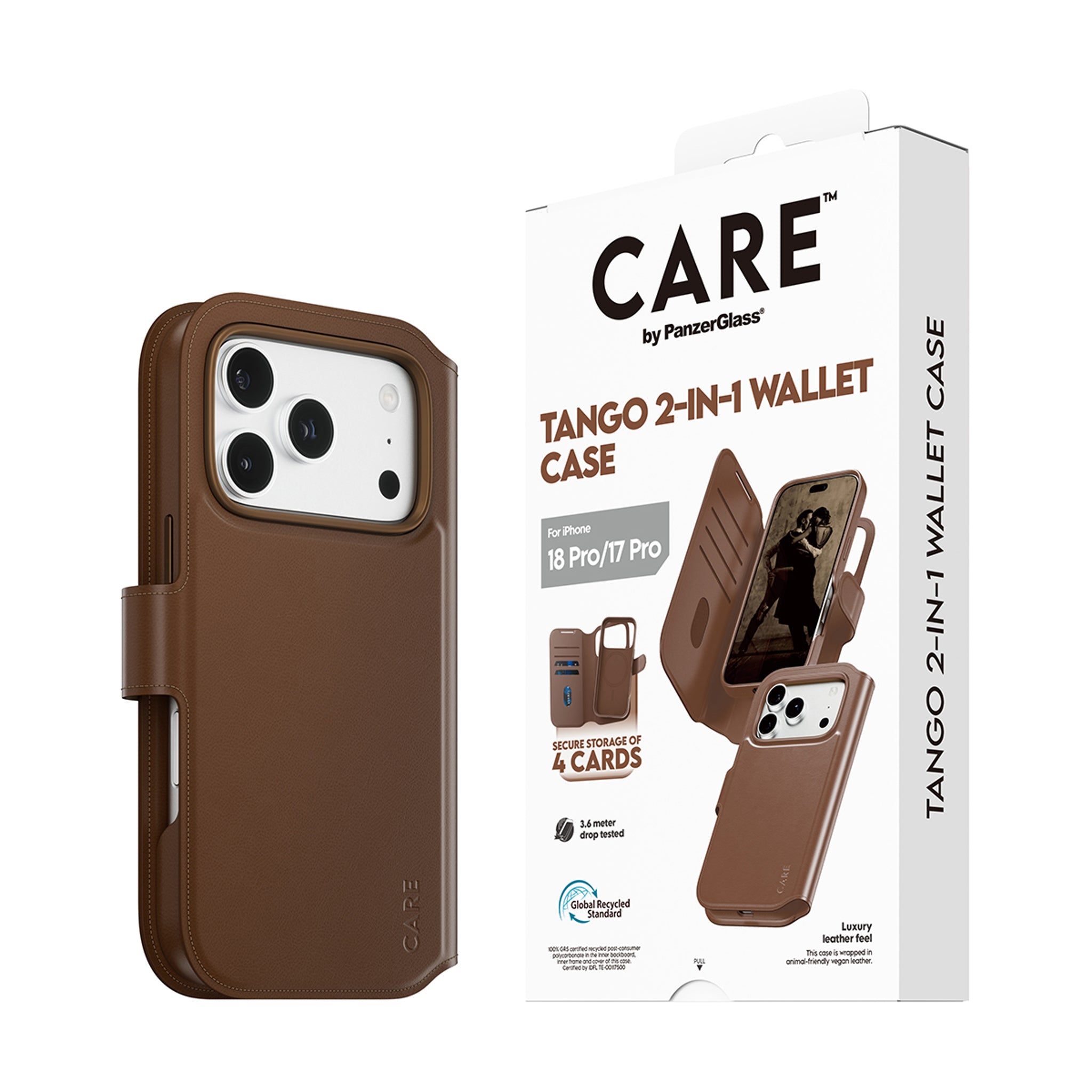 CARE™ by PanzerGlass® Tango 2-i-1 Wallet Case Brun m. MagSafe iPhone 18 Pro | 17 Pro