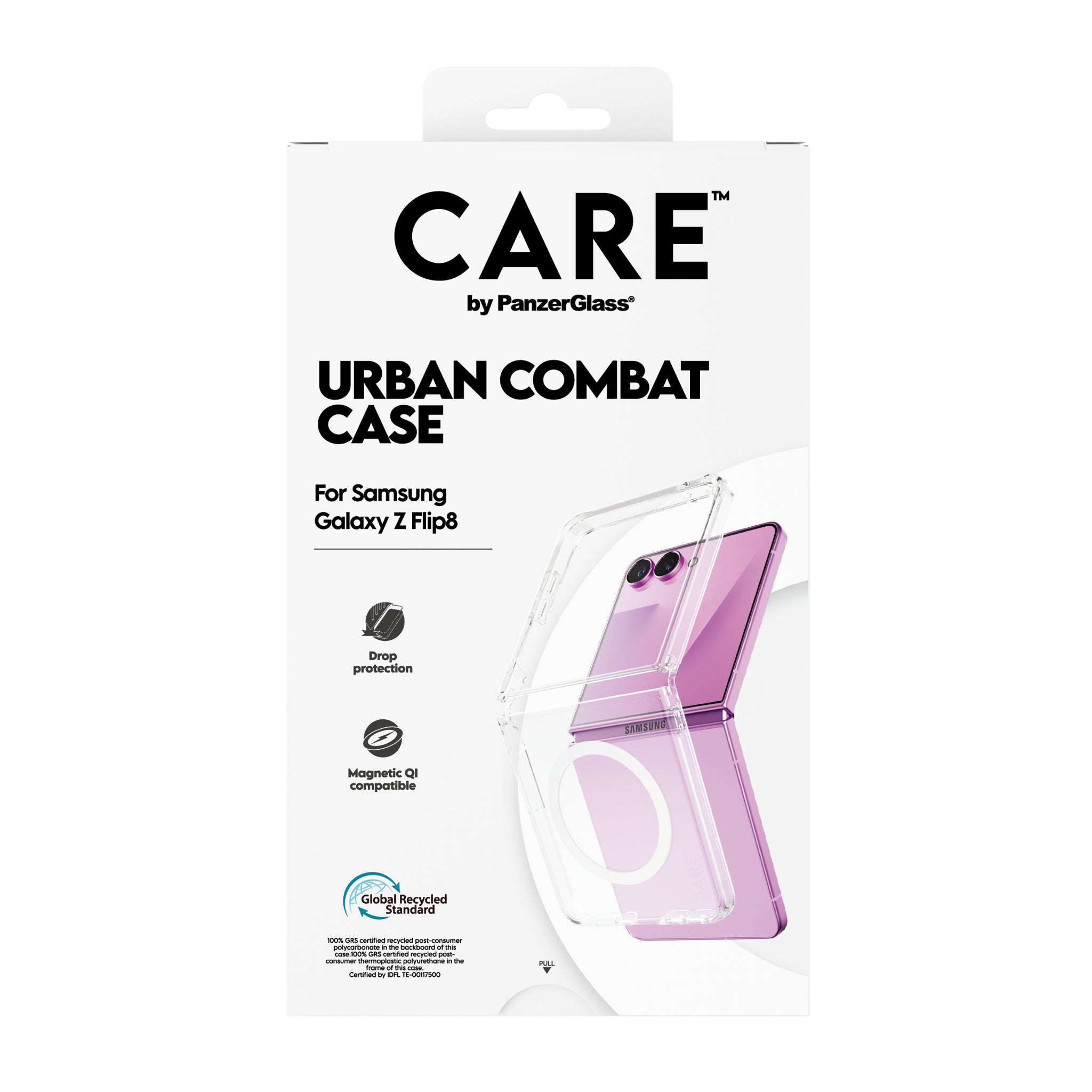CARE™ by PanzerGlass® Urban Combat Case Transparent m. Hvid Qi Samsung Galaxy Z Flip7 | new Z Flip7