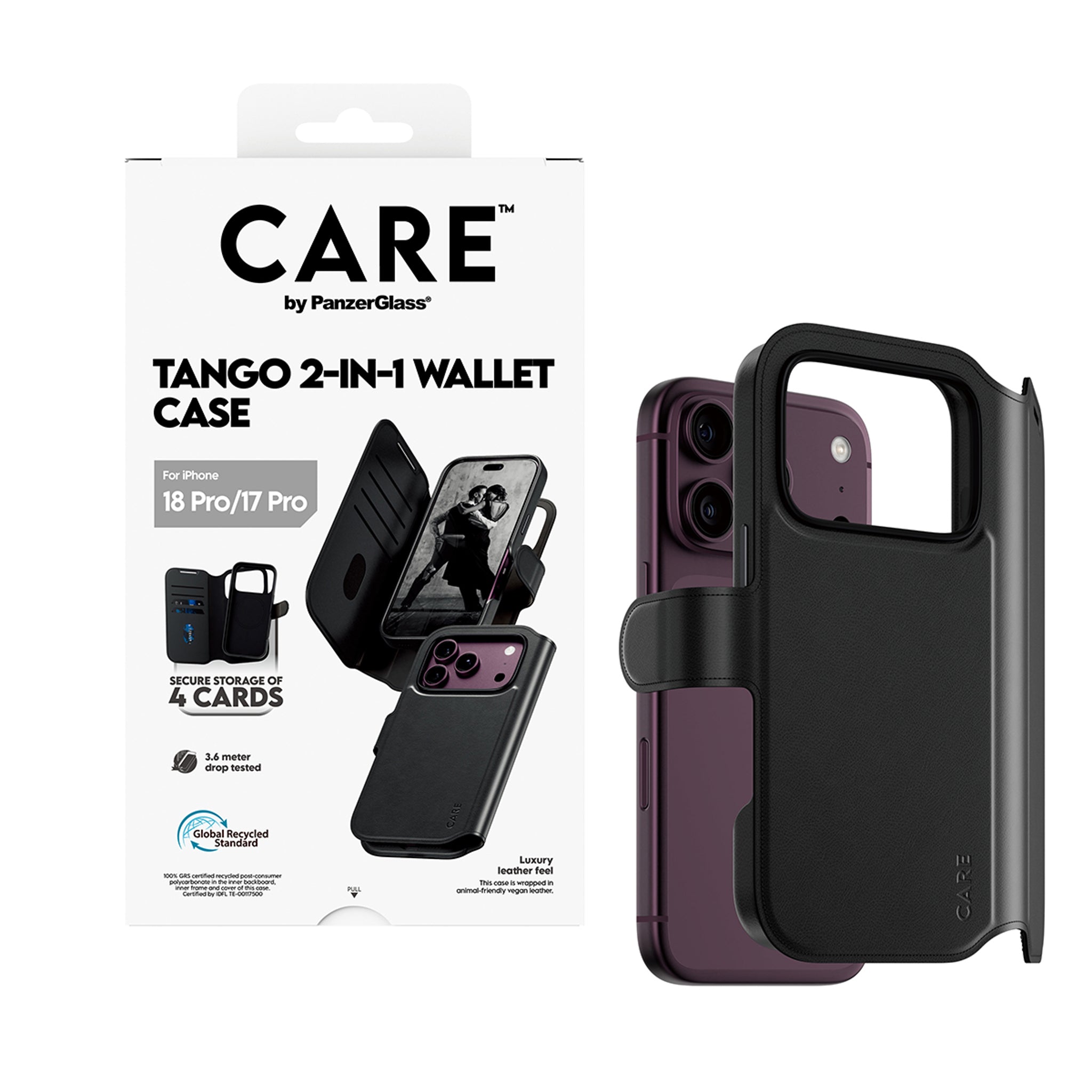 CARE™ by PanzerGlass® Tango 2-i-1 Wallet Case Sort m. MagSafe iPhone 18 Pro | 17 Pro