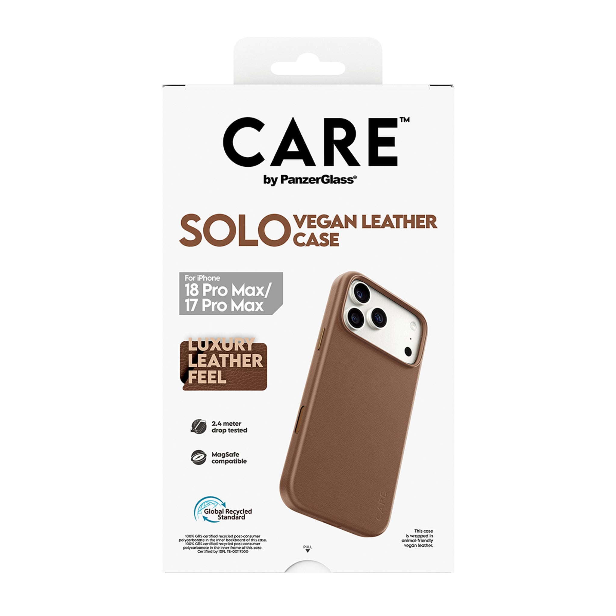 CARE™ by PanzerGlass® Solo Vegan Leather Case Brun m. MagSafe iPhone 18 Pro Max | 17 Pro Max