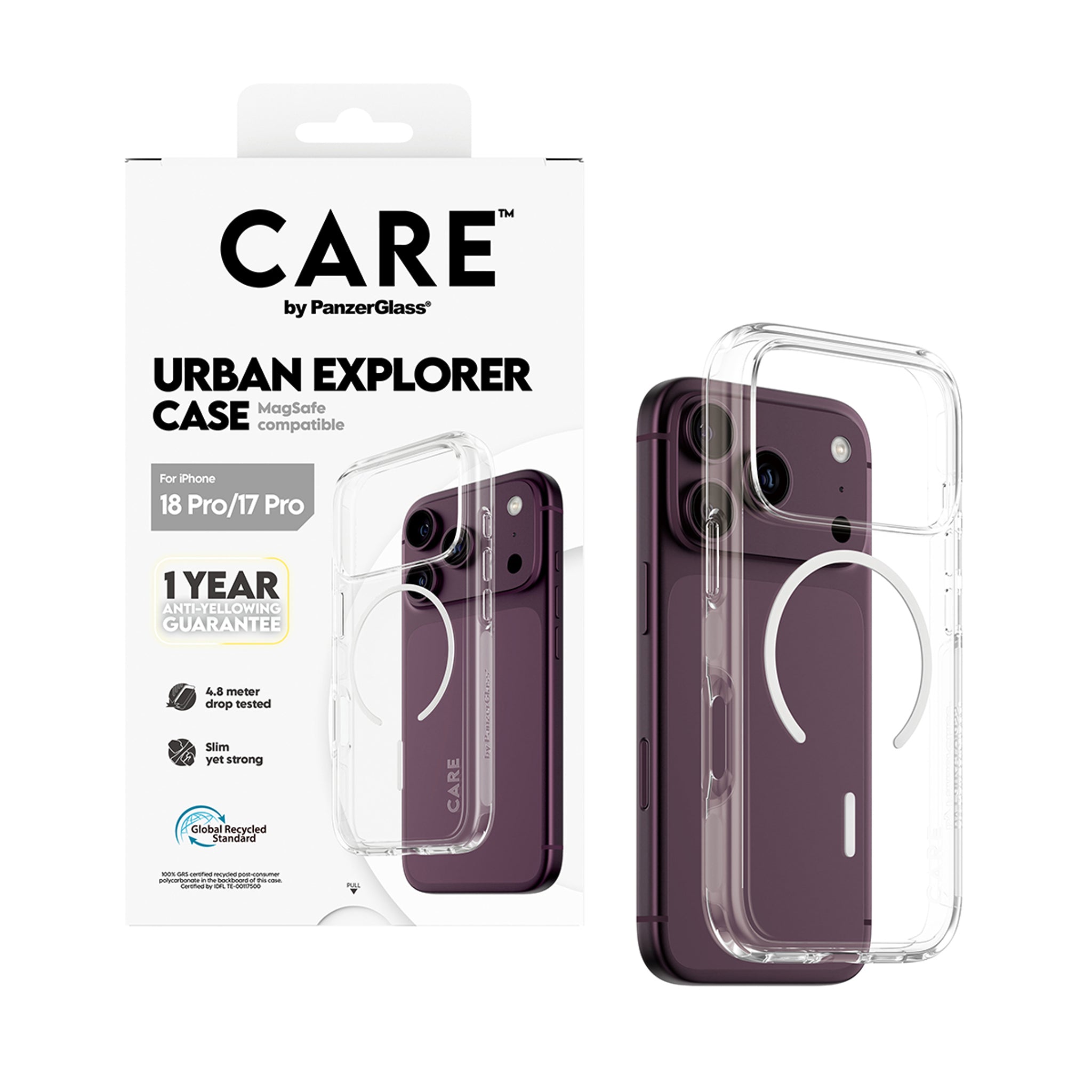 CARE™ by PanzerGlass® Urban Explorer Case Transparent m. Hvid Magsafe iPhone 18 Pro | 17 Pro