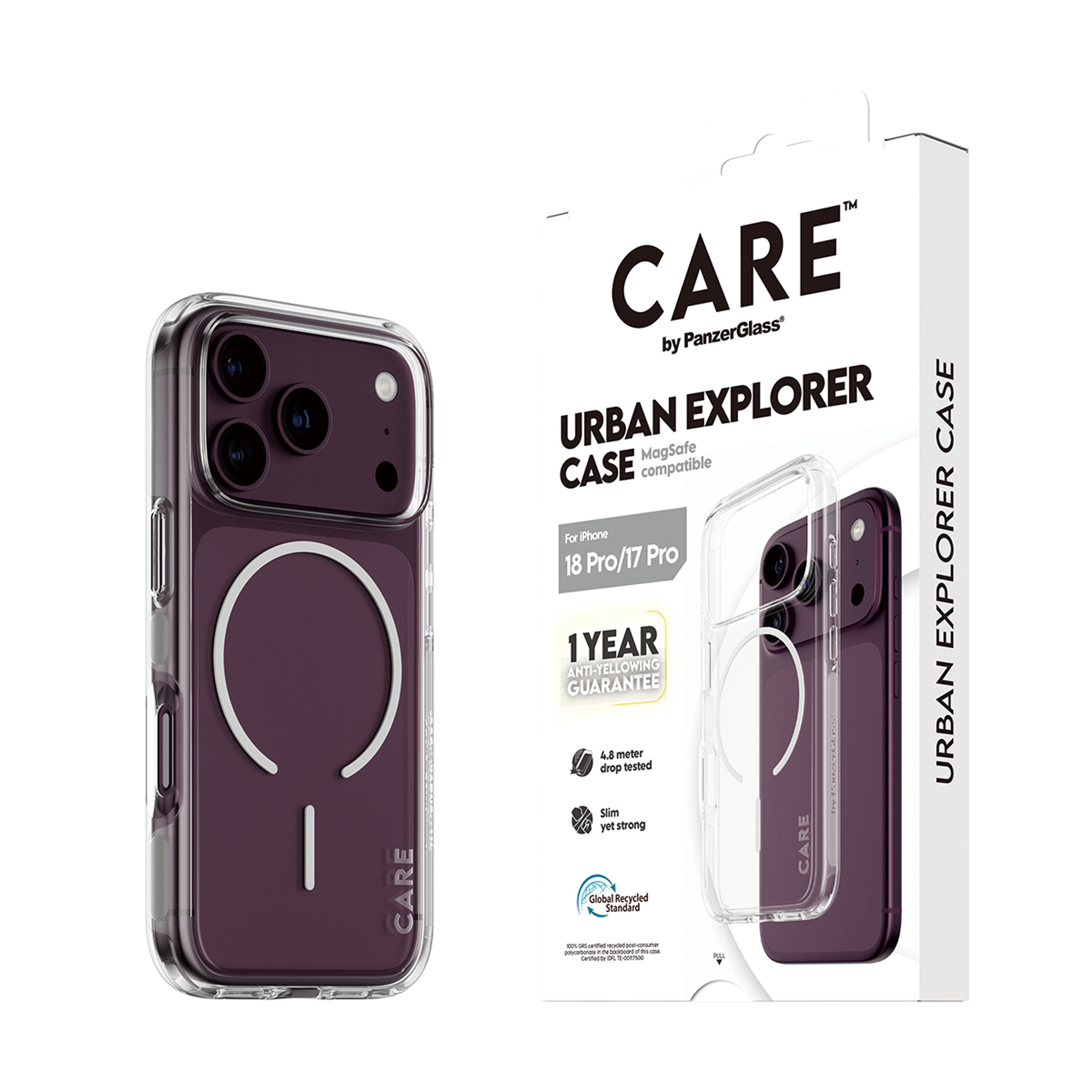 CARE™ by PanzerGlass® Urban Explorer Case Transparent m. Hvid Magsafe iPhone 18 Pro | 17 Pro