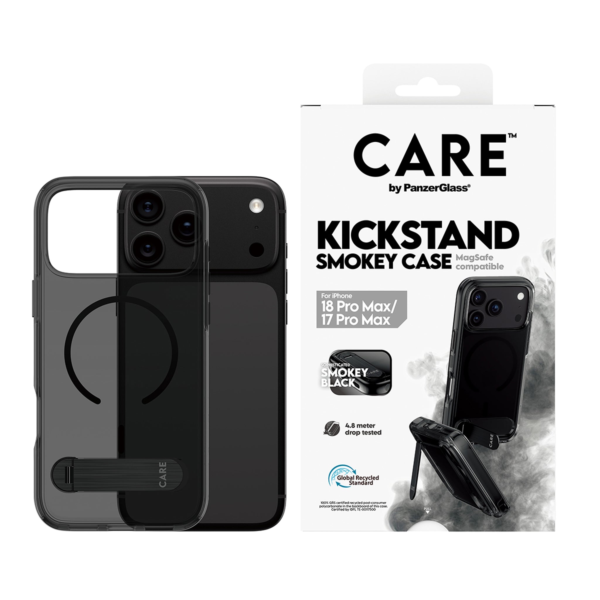 CARE™ by PanzerGlass® Kickstand Case Smokey m. Sort MagSafe iPhone 18 Pro Max | 17 Pro Max