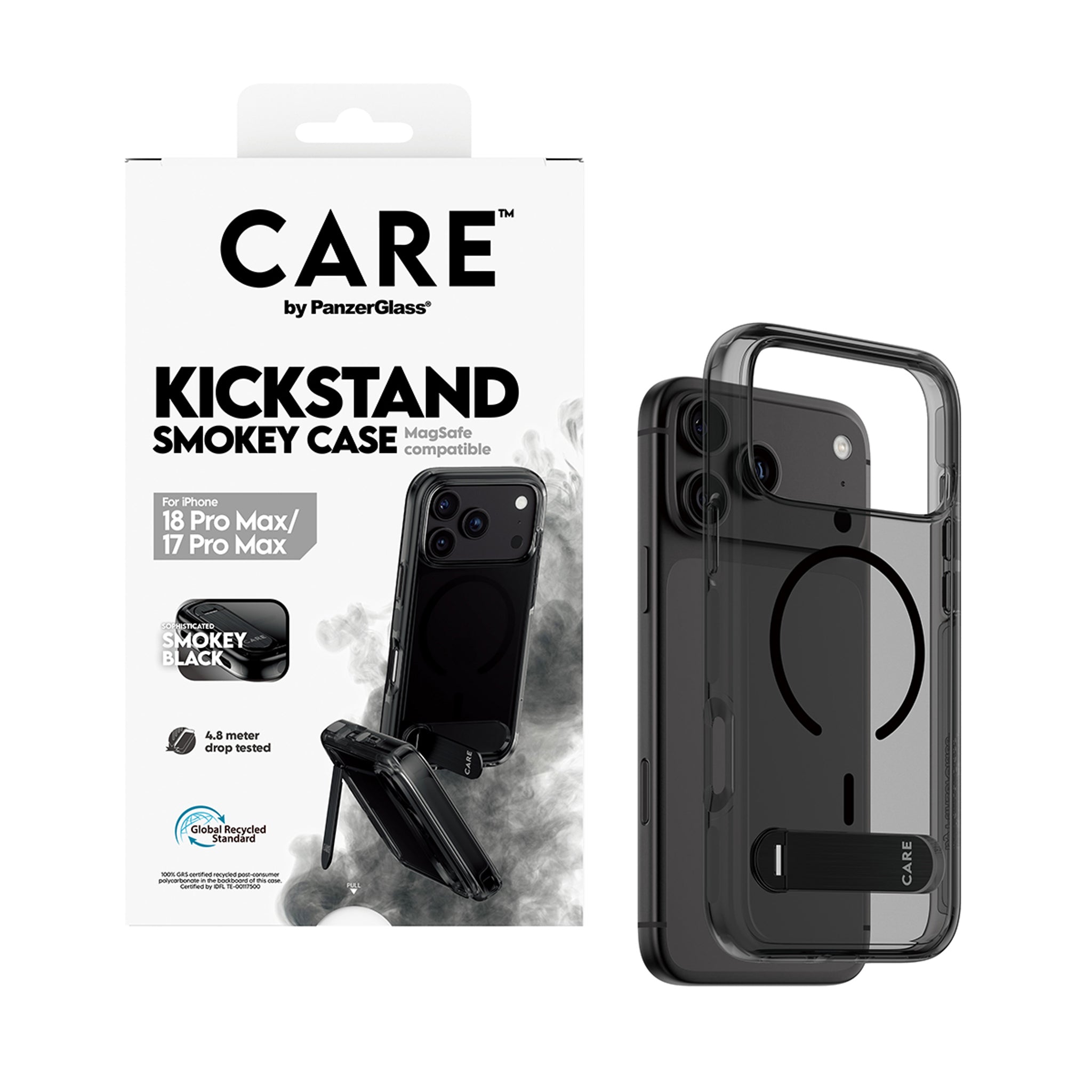 CARE™ by PanzerGlass® Kickstand Case Smokey m. Sort MagSafe iPhone 18 Pro Max | 17 Pro Max