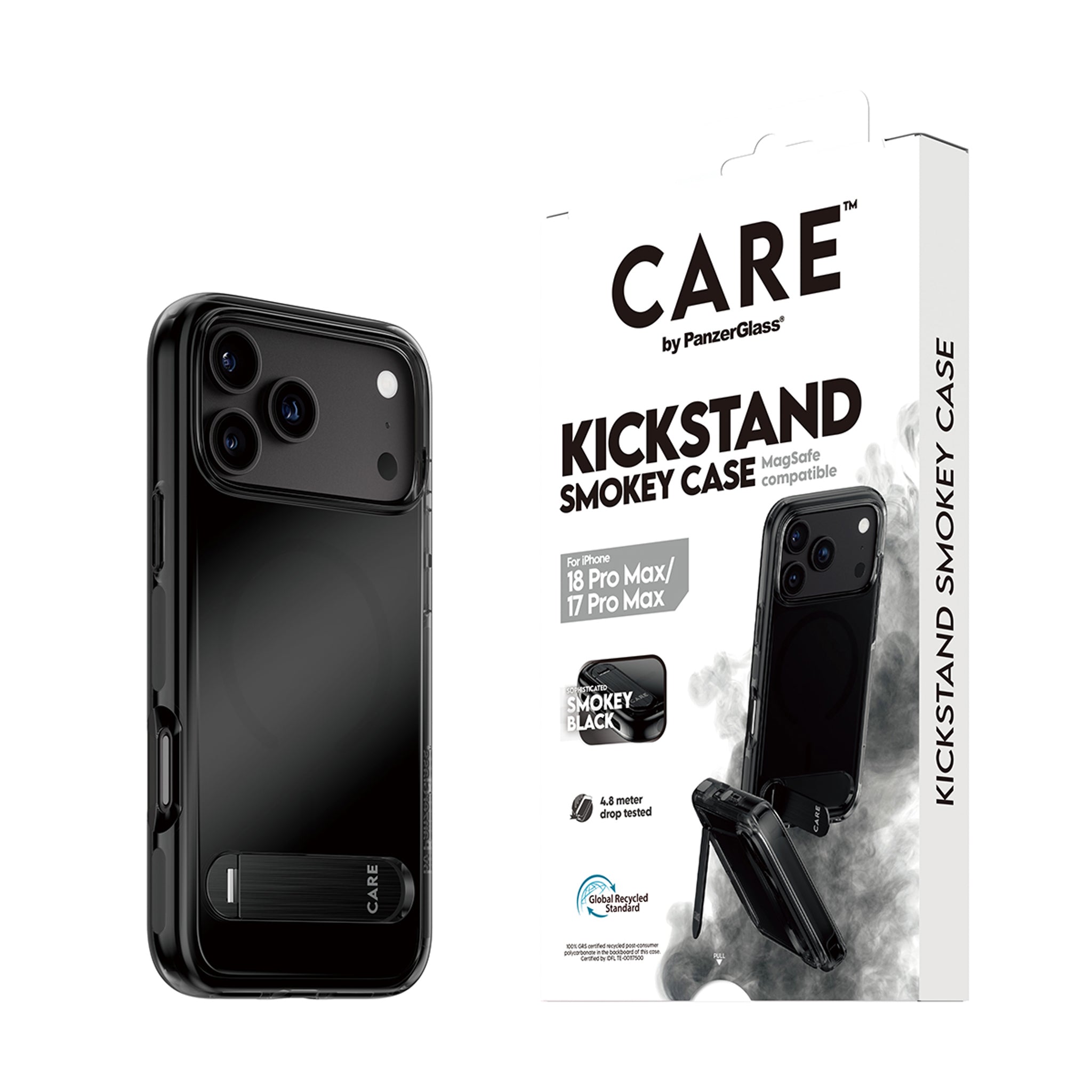 CARE™ by PanzerGlass® Kickstand Case Smokey m. Sort MagSafe iPhone 18 Pro Max | 17 Pro Max