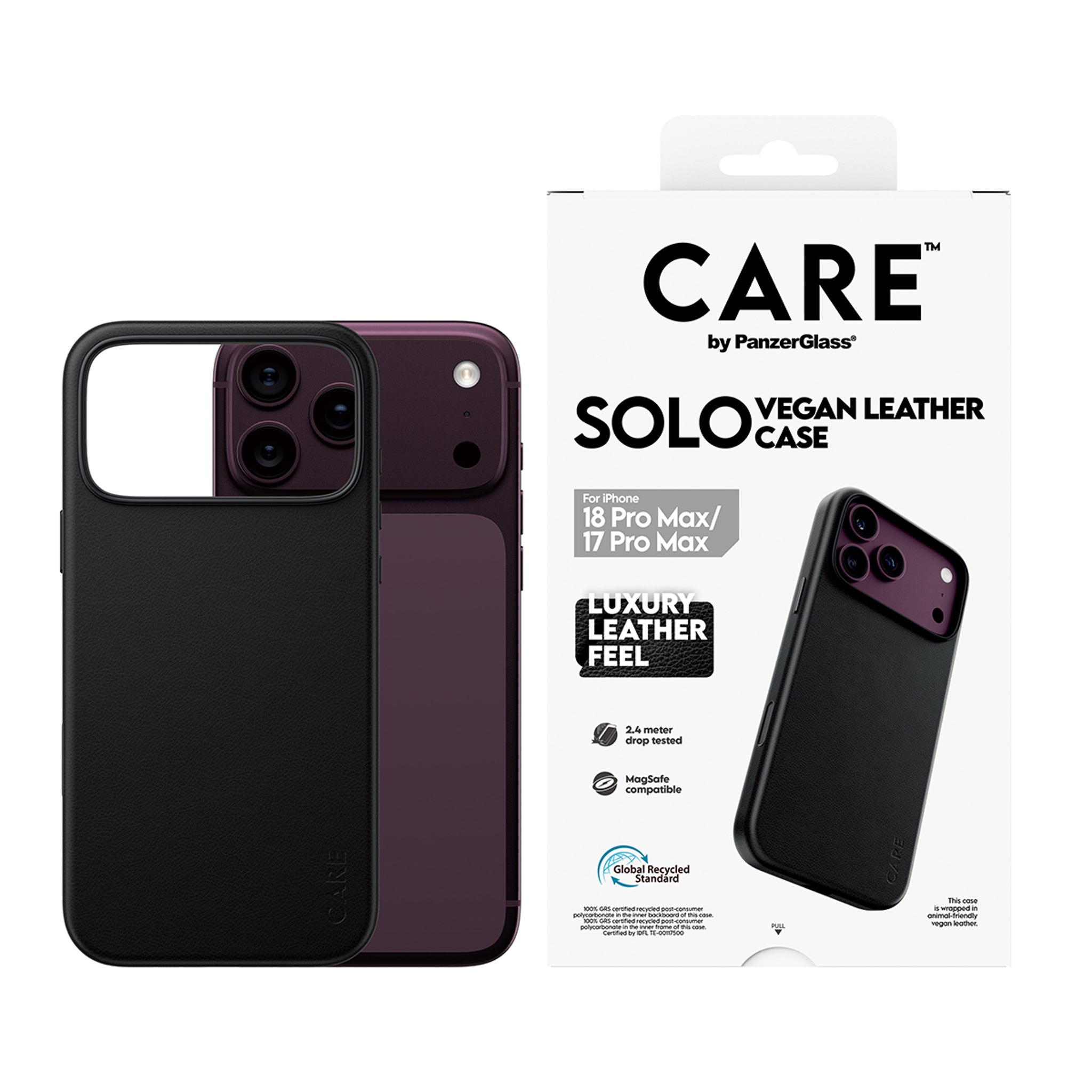 CARE™ by PanzerGlass® Solo Vegan Leather Case Sort m. MagSafe iPhone 18 Pro Max | 17 Pro Max