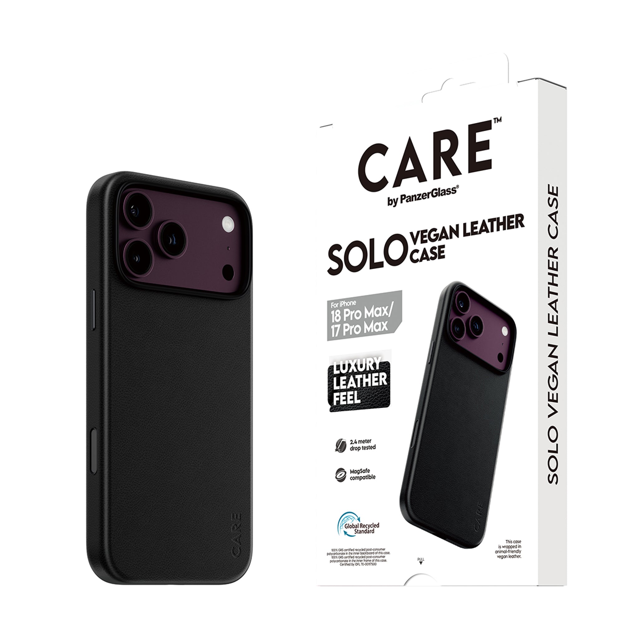 CARE™ by PanzerGlass® Solo Vegan Leather Case Sort m. MagSafe iPhone 18 Pro Max | 17 Pro Max