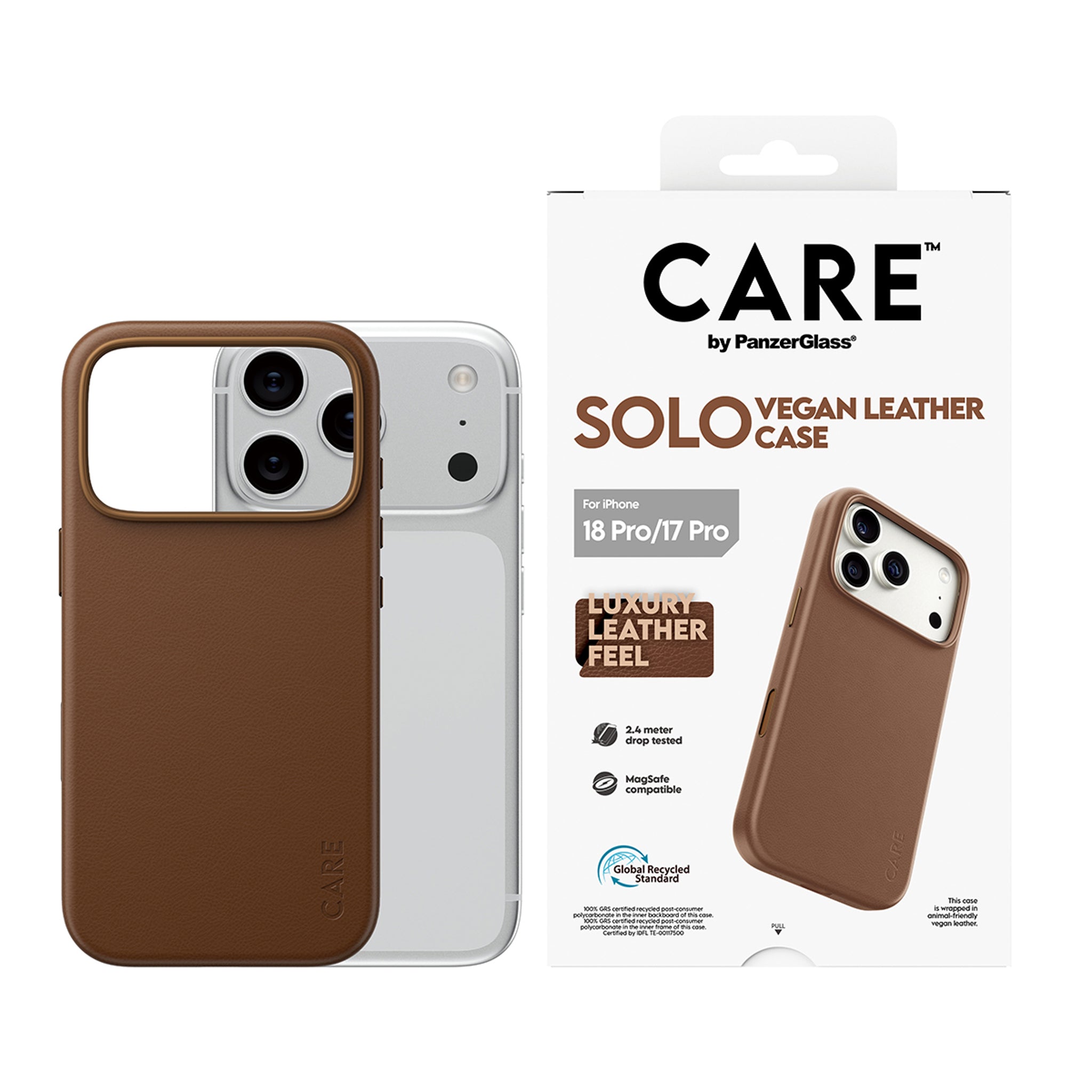 CARE™ by PanzerGlass® Solo Vegan Leather Case Brun m. MagSafe iPhone 18 Pro | 17 Pro