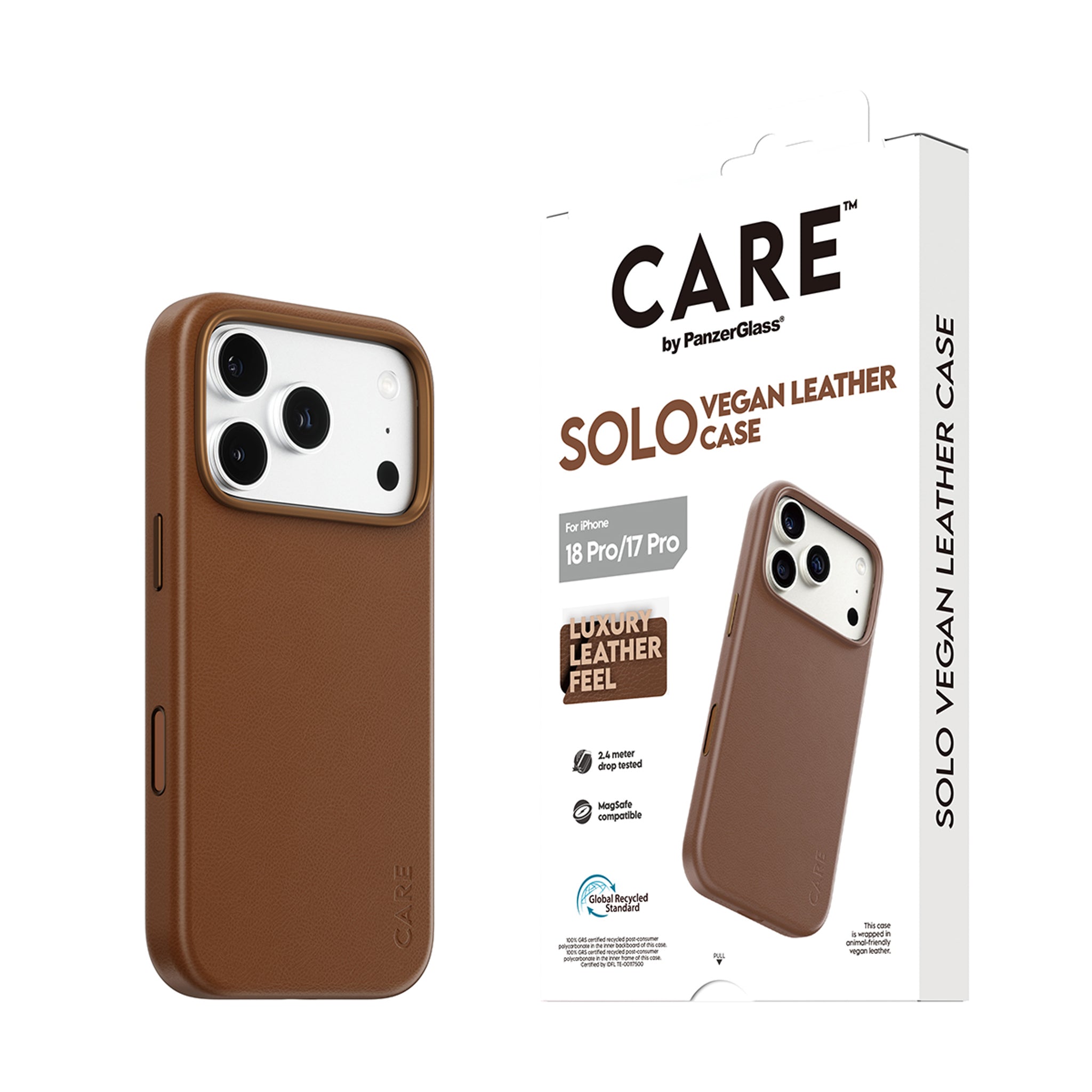 CARE™ by PanzerGlass® Solo Vegan Leather Case Brun m. MagSafe iPhone 18 Pro | 17 Pro