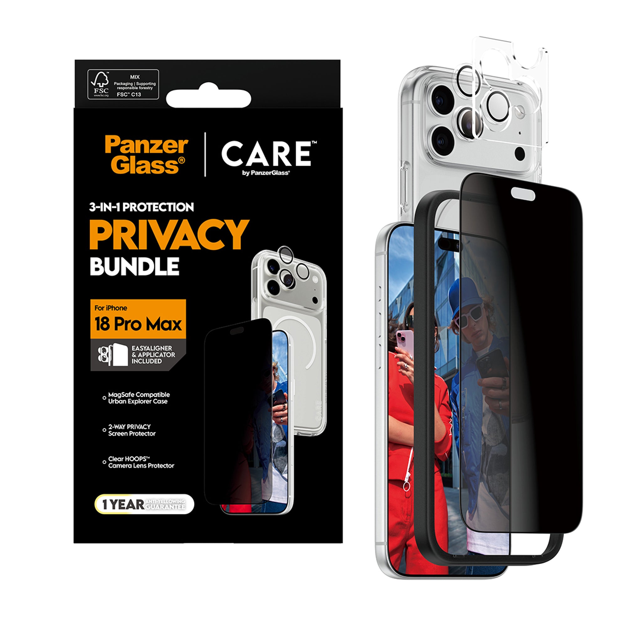 PanzerGlass® | CARE™ by PanzerGlass® Privacy Flagship 3-in-1 Pakke iPhone 18 Pro Max