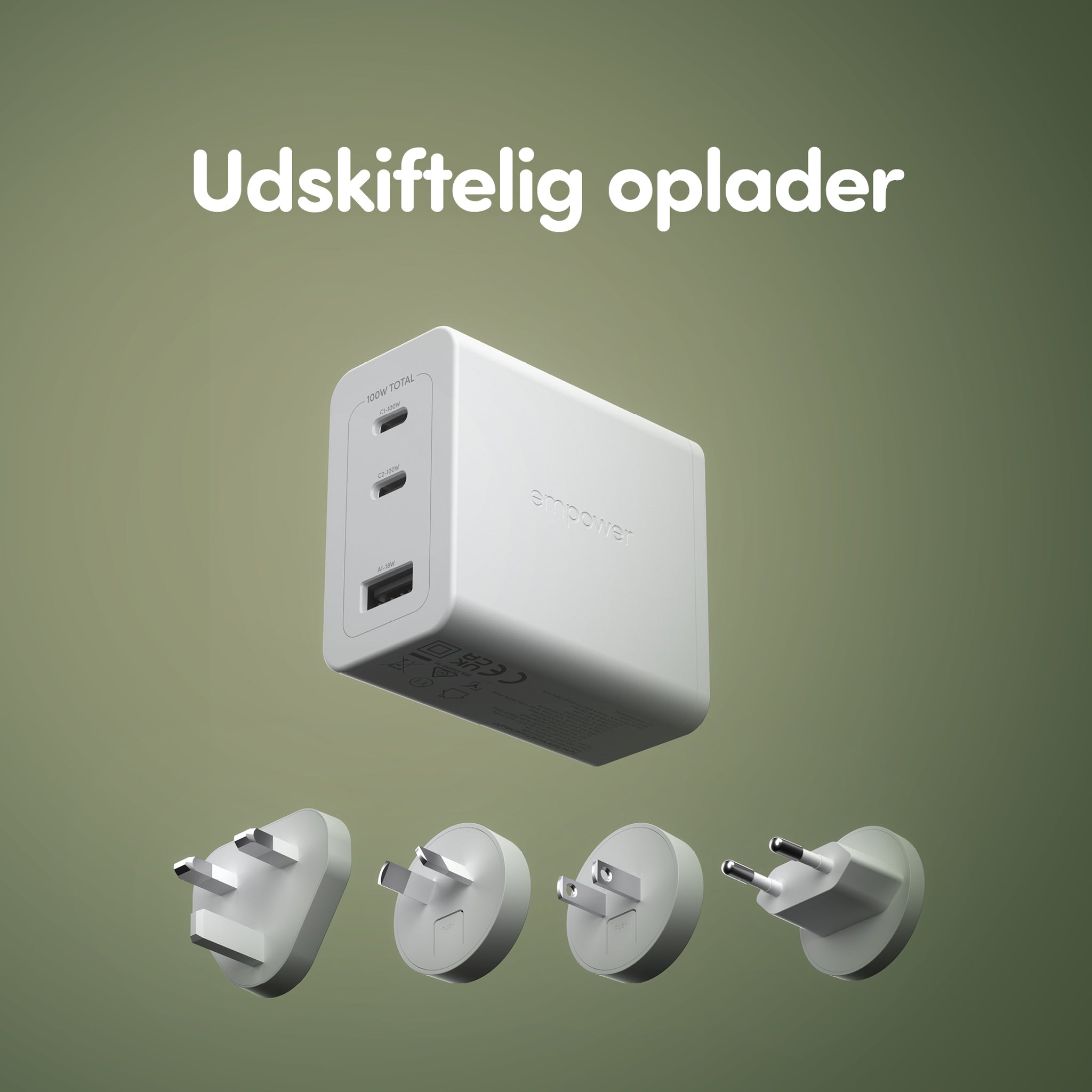 empower™ by PanzerGlass® Turbo 100W World Travel Adaptor inkl. 2 x USB-C + USB-A | Silver White