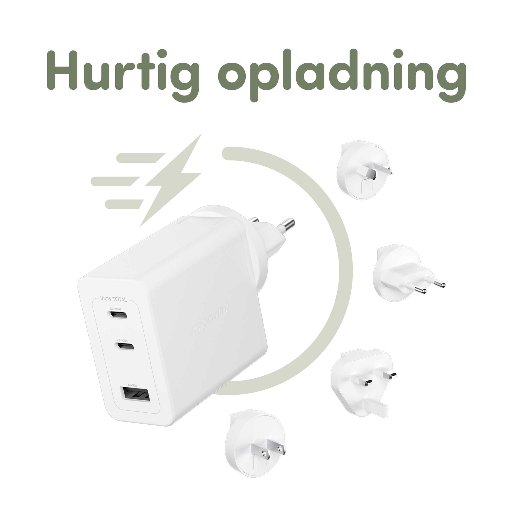 empower™ by PanzerGlass® Turbo 100W World Travel Adaptor inkl. 2 x USB-C + USB-A | Silver White