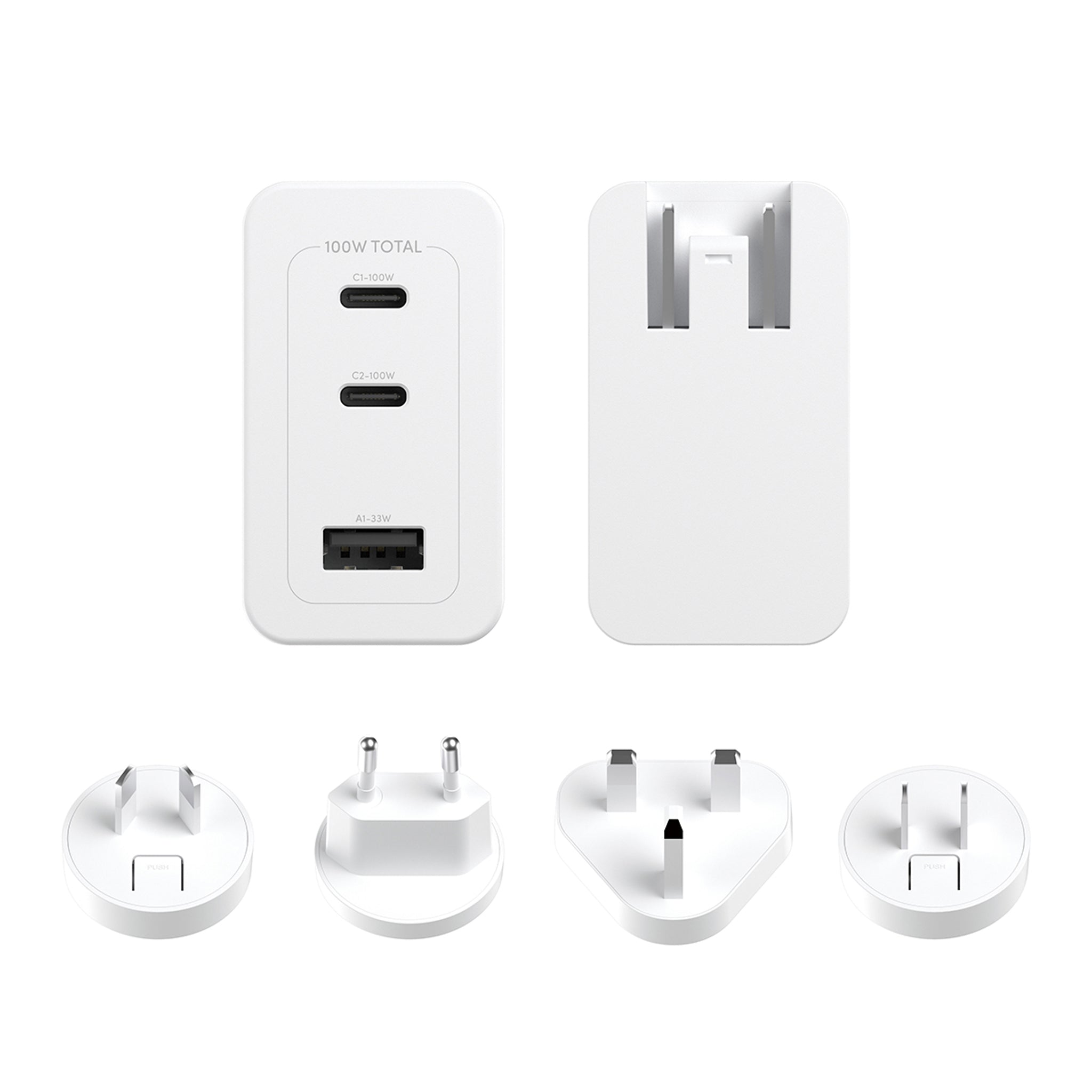 empower™ by PanzerGlass® Turbo 100W World Travel Adaptor inkl. 2 x USB-C + USB-A | Silver White
